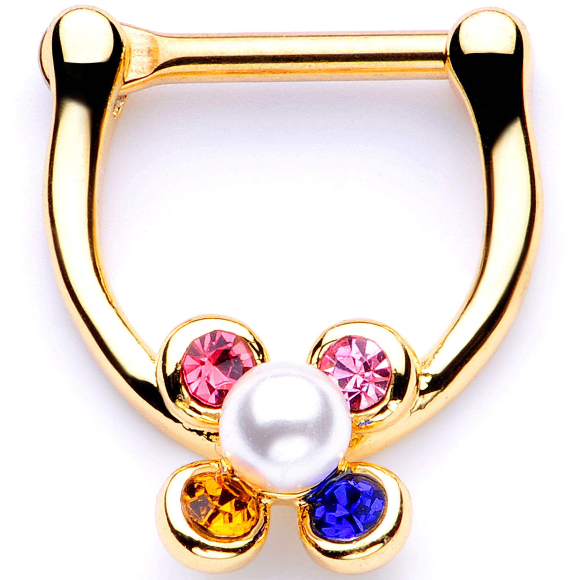 16G 1/4 Pink Blue Gem Gold Tone Cartilage Clicker