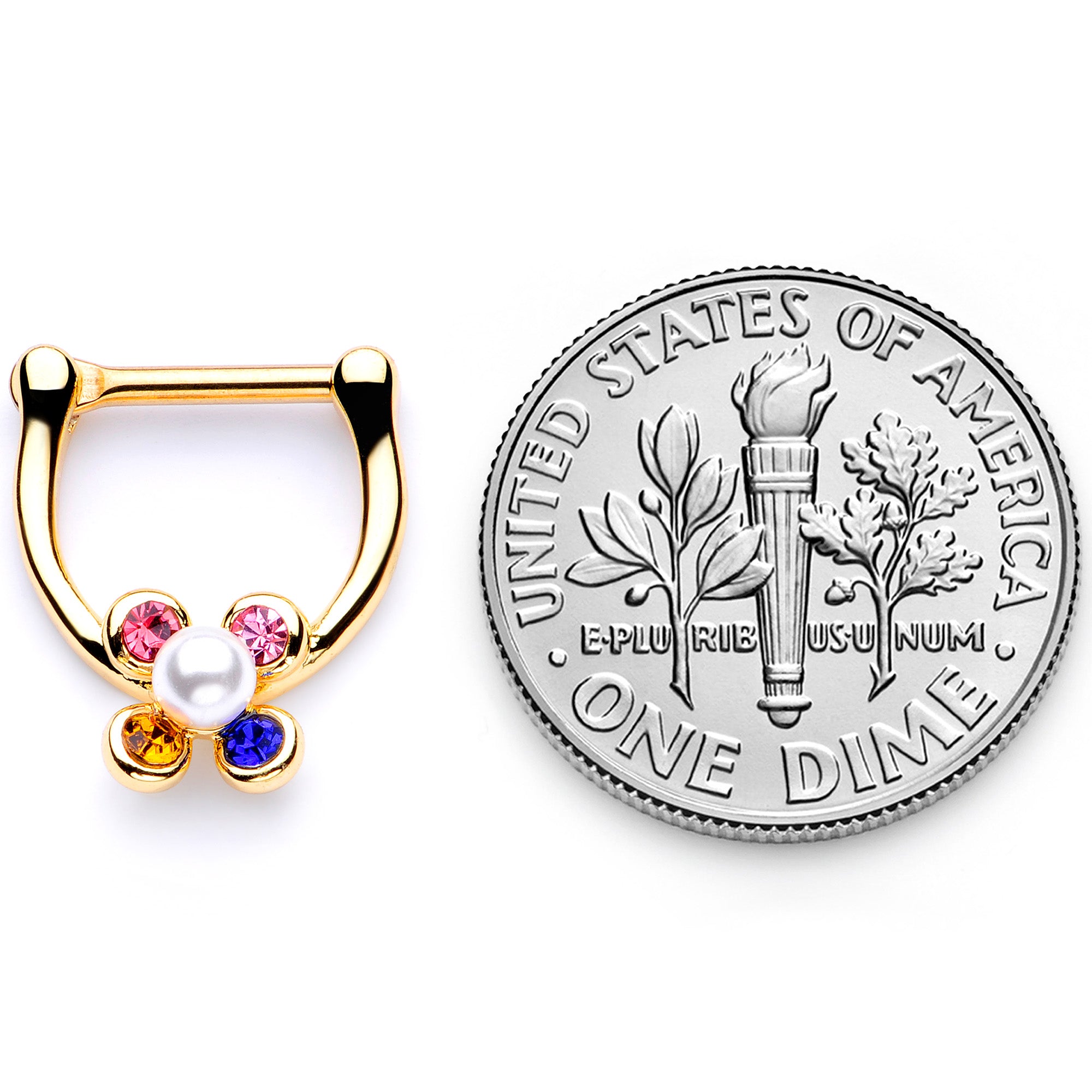 16G 1/4 Pink Blue Gem Gold Tone Cartilage Clicker