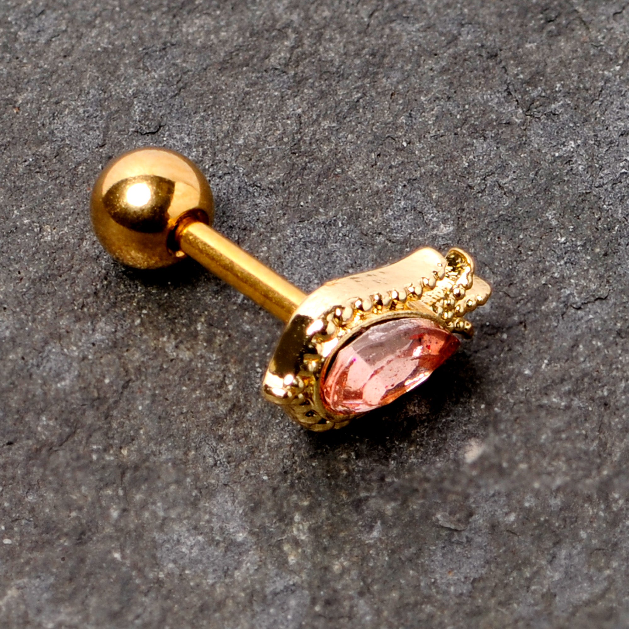 16G 1/4 Pink Gem Gold Tone Tulip Flower Cartilage Tragus Earring