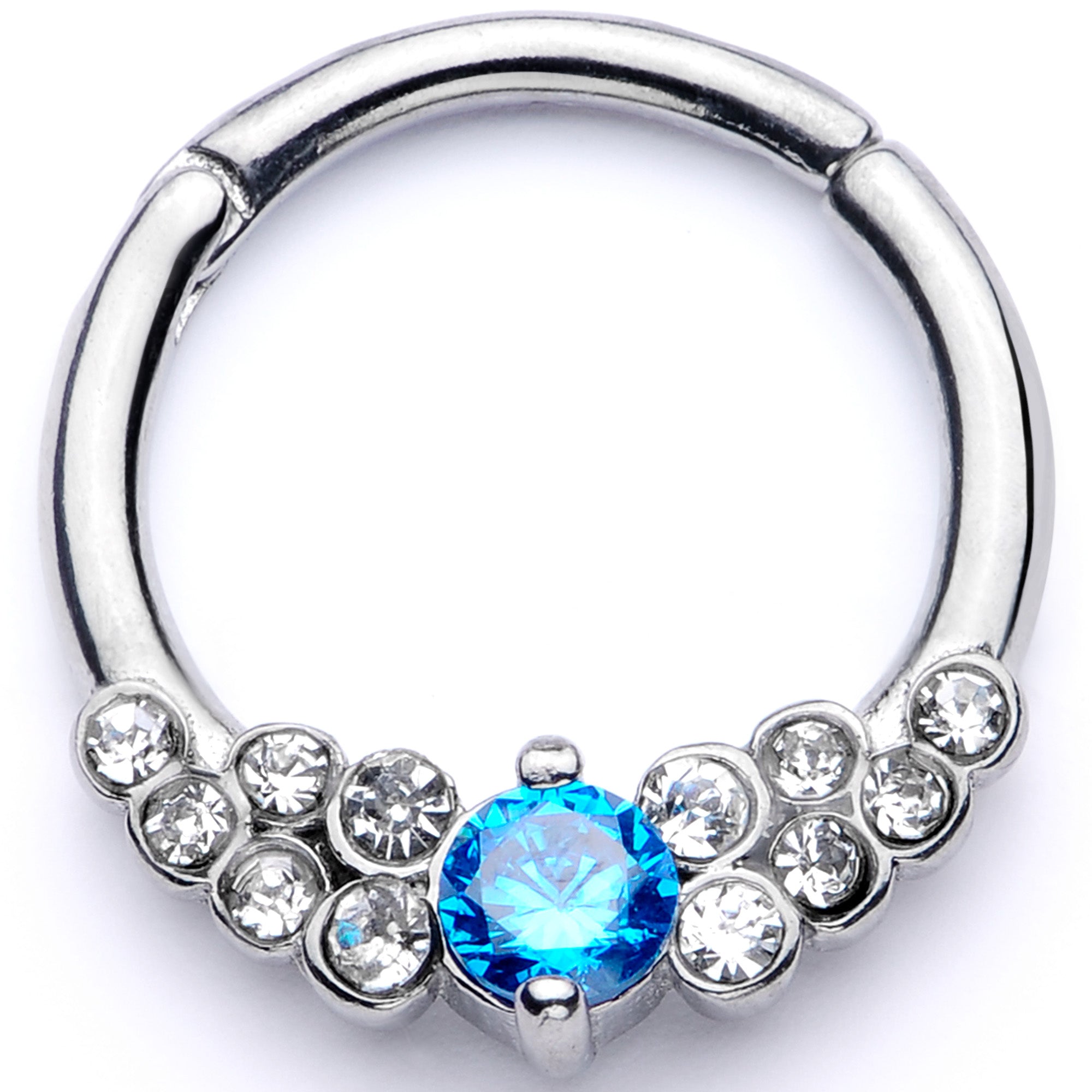 16G 3/8 Clear Blue CZ Gem Arc Hinged Segment Ring