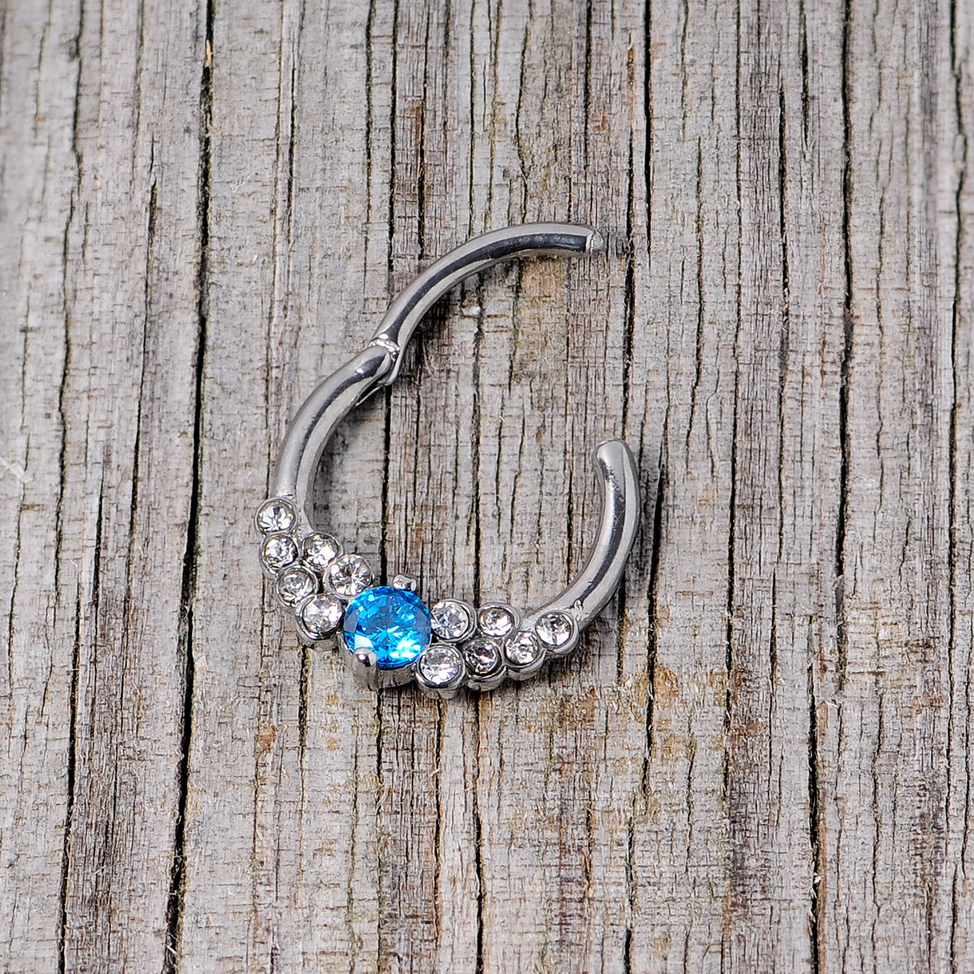 16G 3/8 Clear Blue CZ Gem Arc Hinged Segment Ring