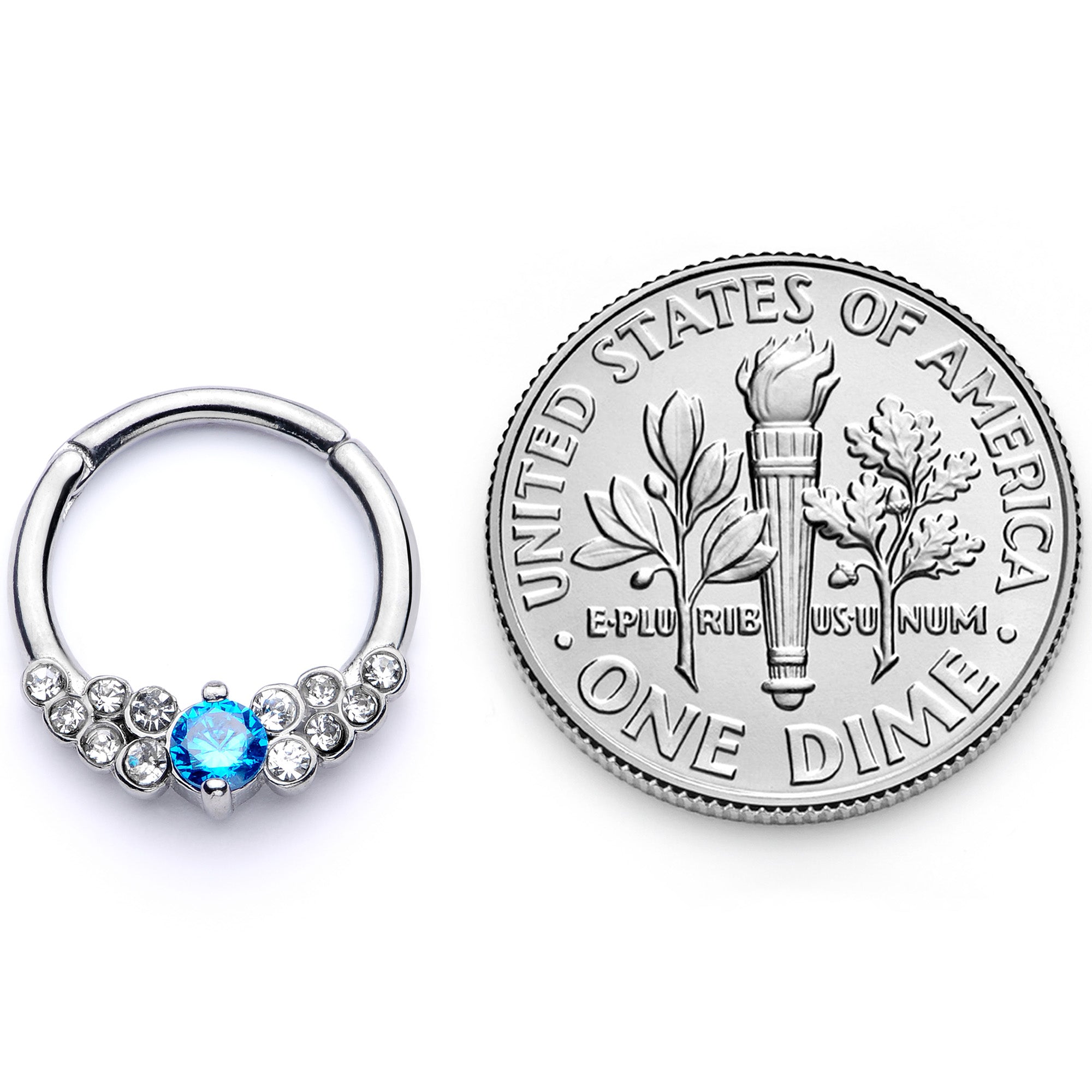 16G 3/8 Clear Blue CZ Gem Arc Hinged Segment Ring