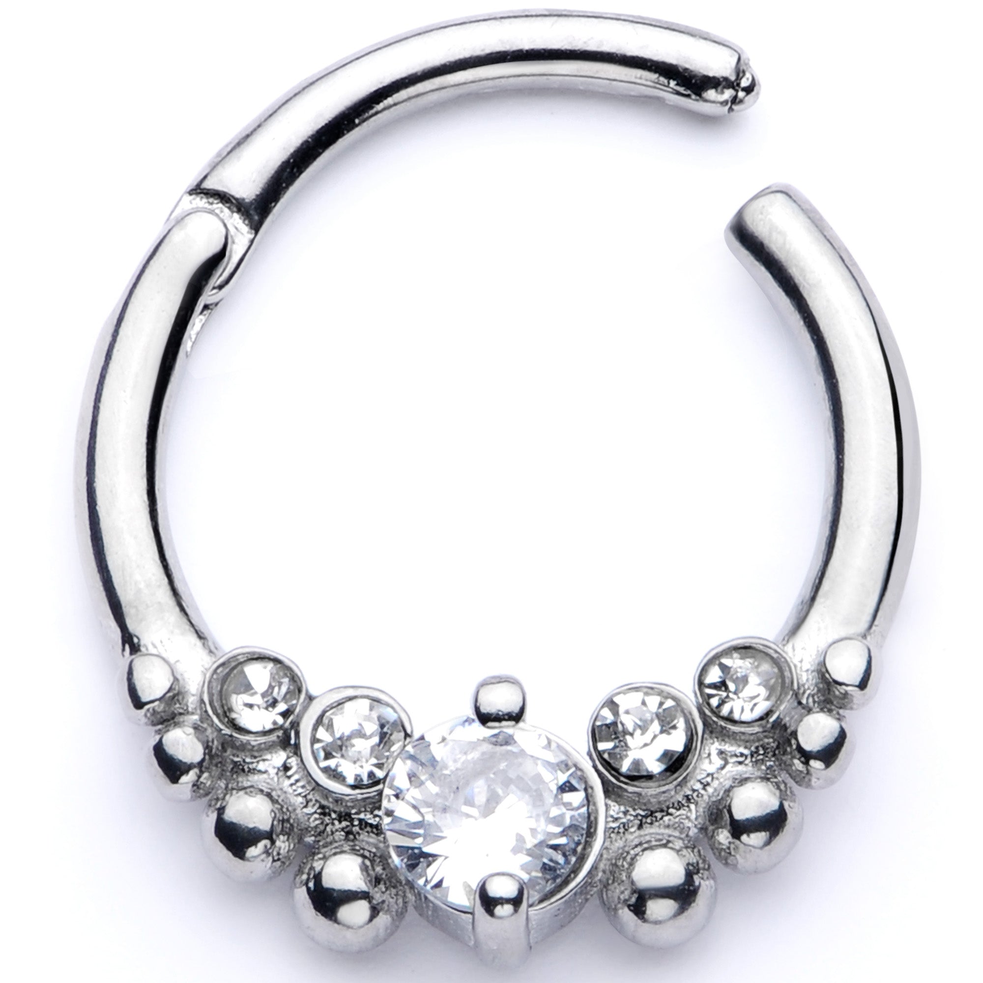 16G 3/8 Clear CZ Gem Classy Circles Hinged Segment Ring