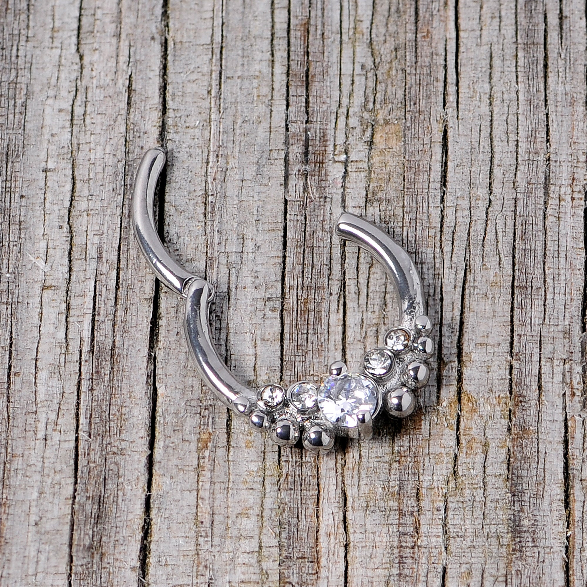 16G 3/8 Clear CZ Gem Classy Circles Hinged Segment Ring