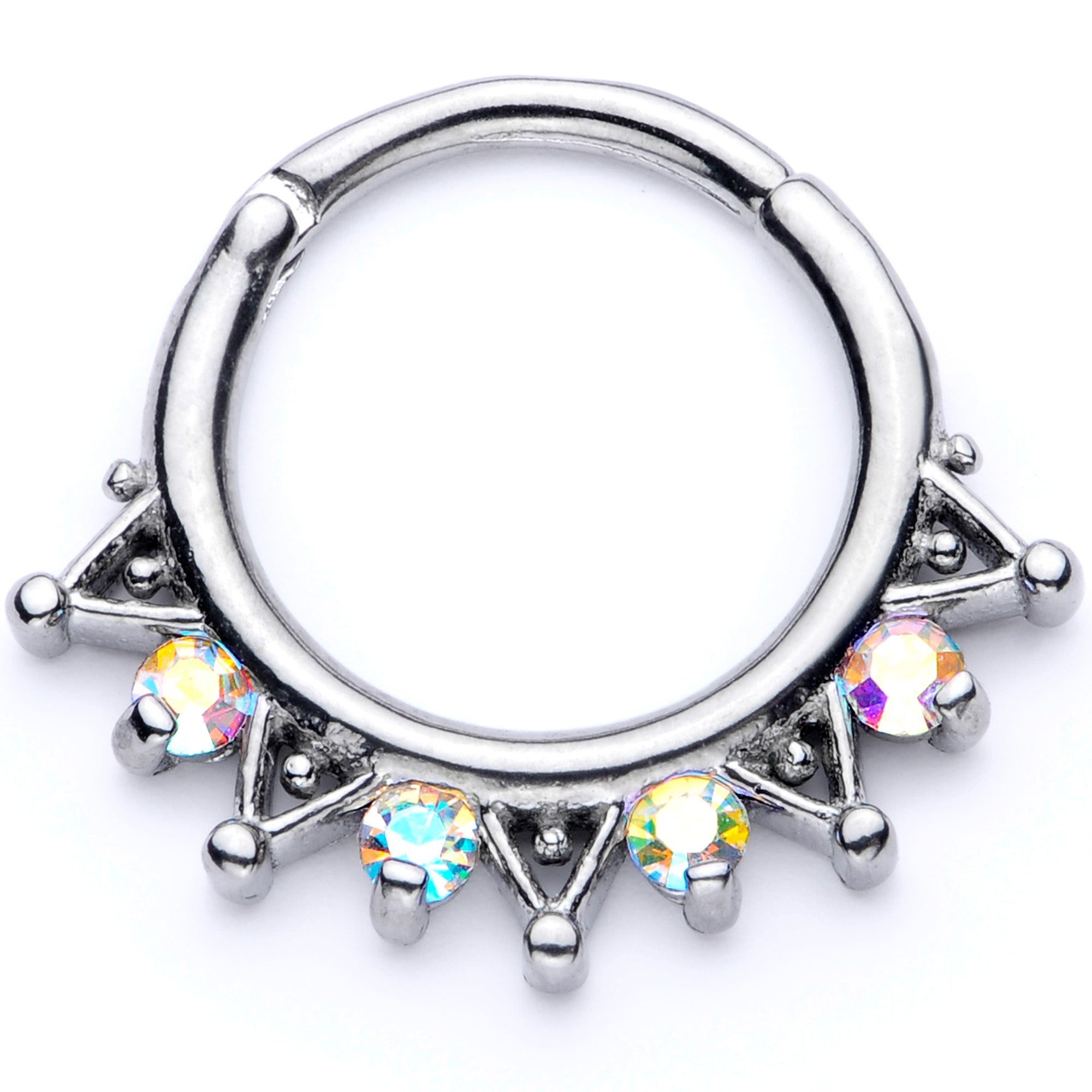 16G 3/8 Aurora CZ Gem Triangles Septum Clicker