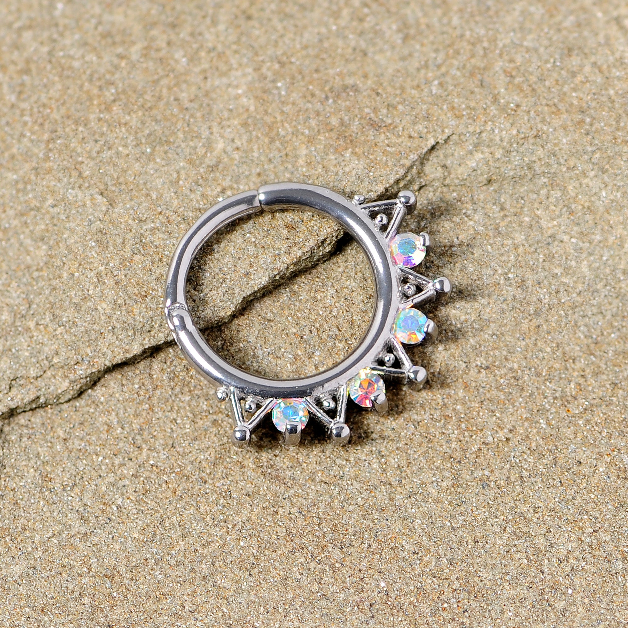 16G 3/8 Aurora CZ Gem Triangles Septum Clicker