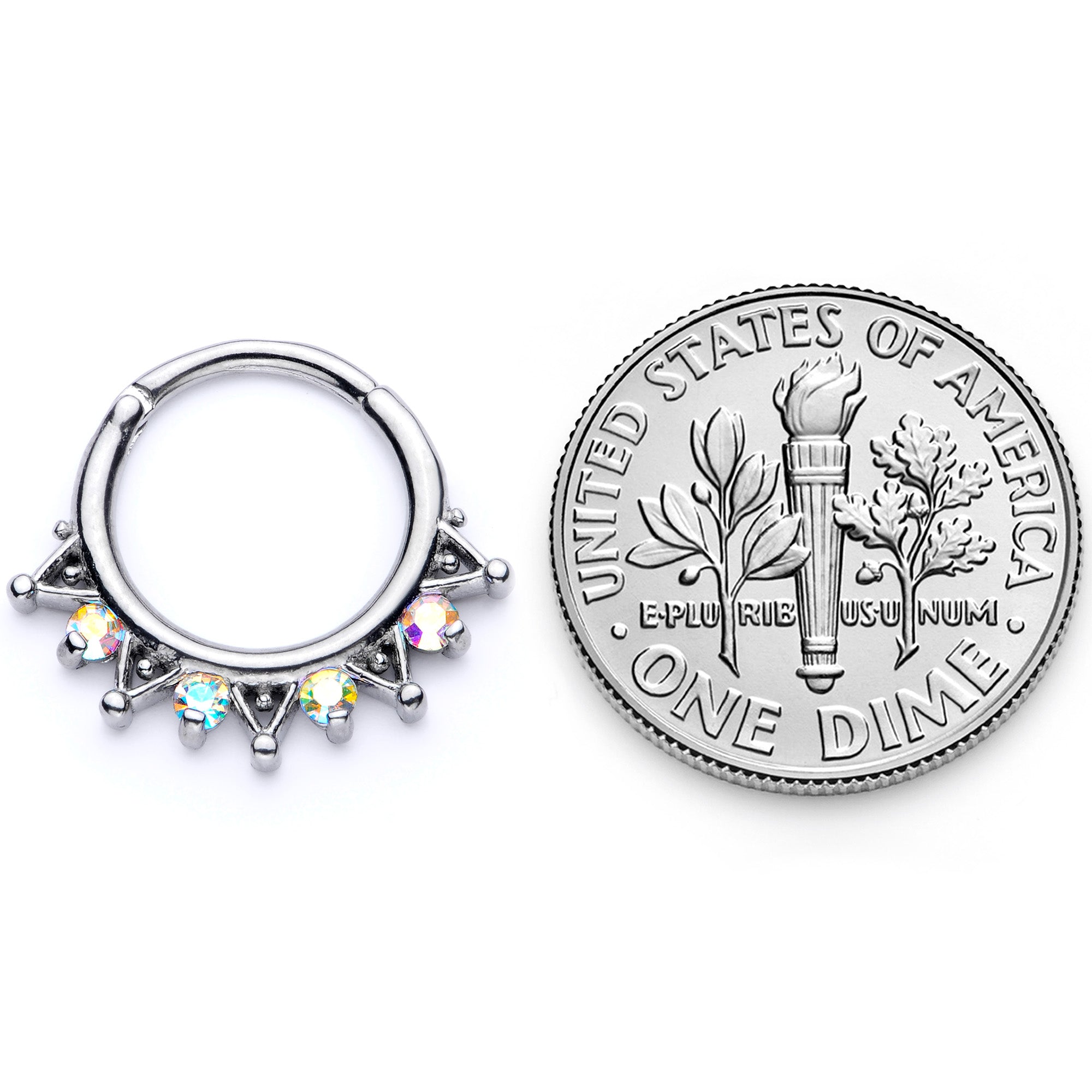 16G 3/8 Aurora CZ Gem Triangles Septum Clicker