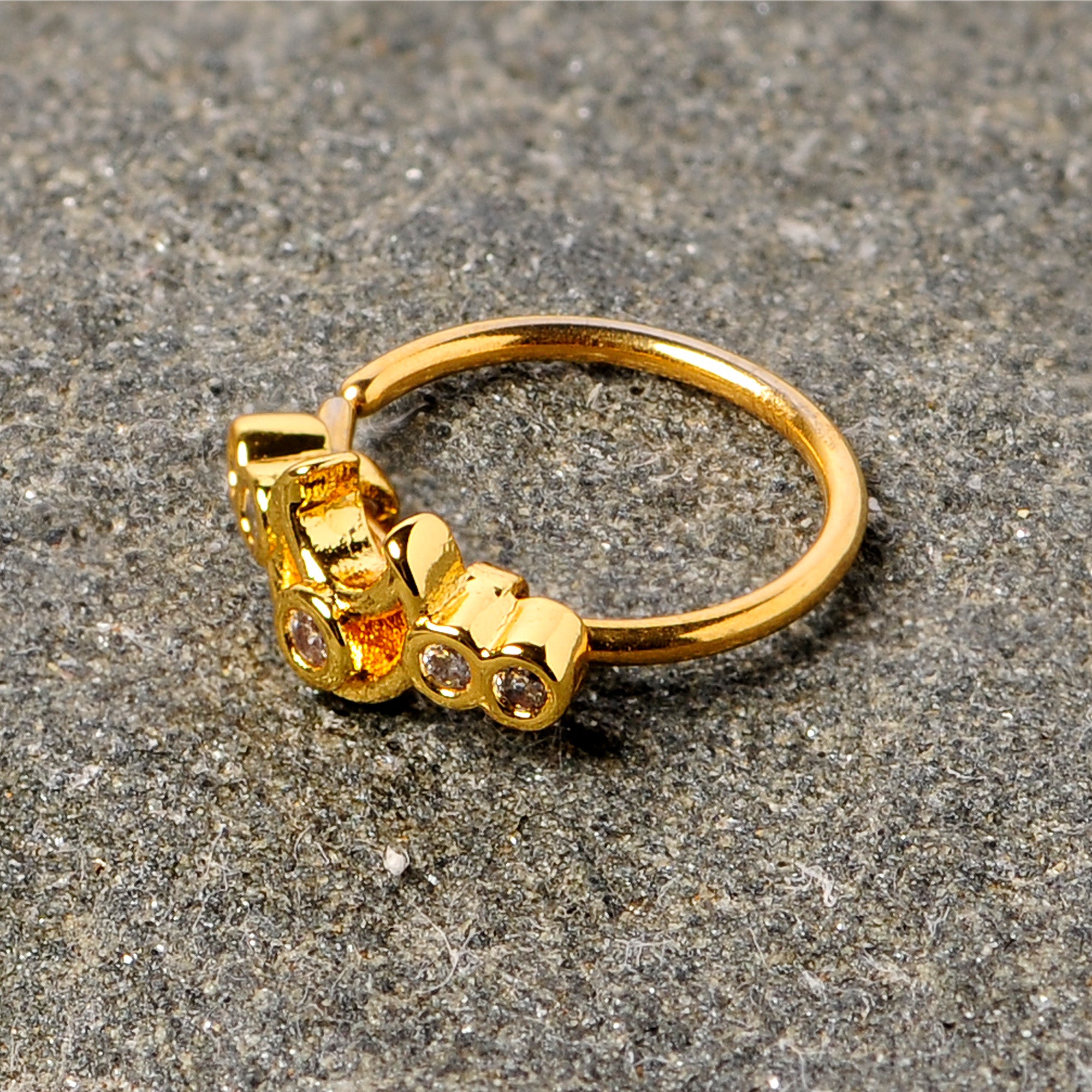 20G 5/16 Clear CZ Gem Gold Tone Crescent Moon Nose Hoop