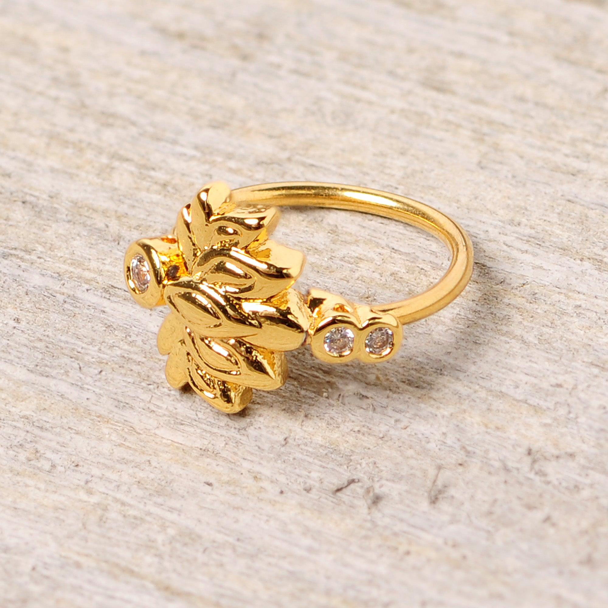 20G 5/16 Clear CZ Gem Gold Tone Lotus Flower Nose Hoop