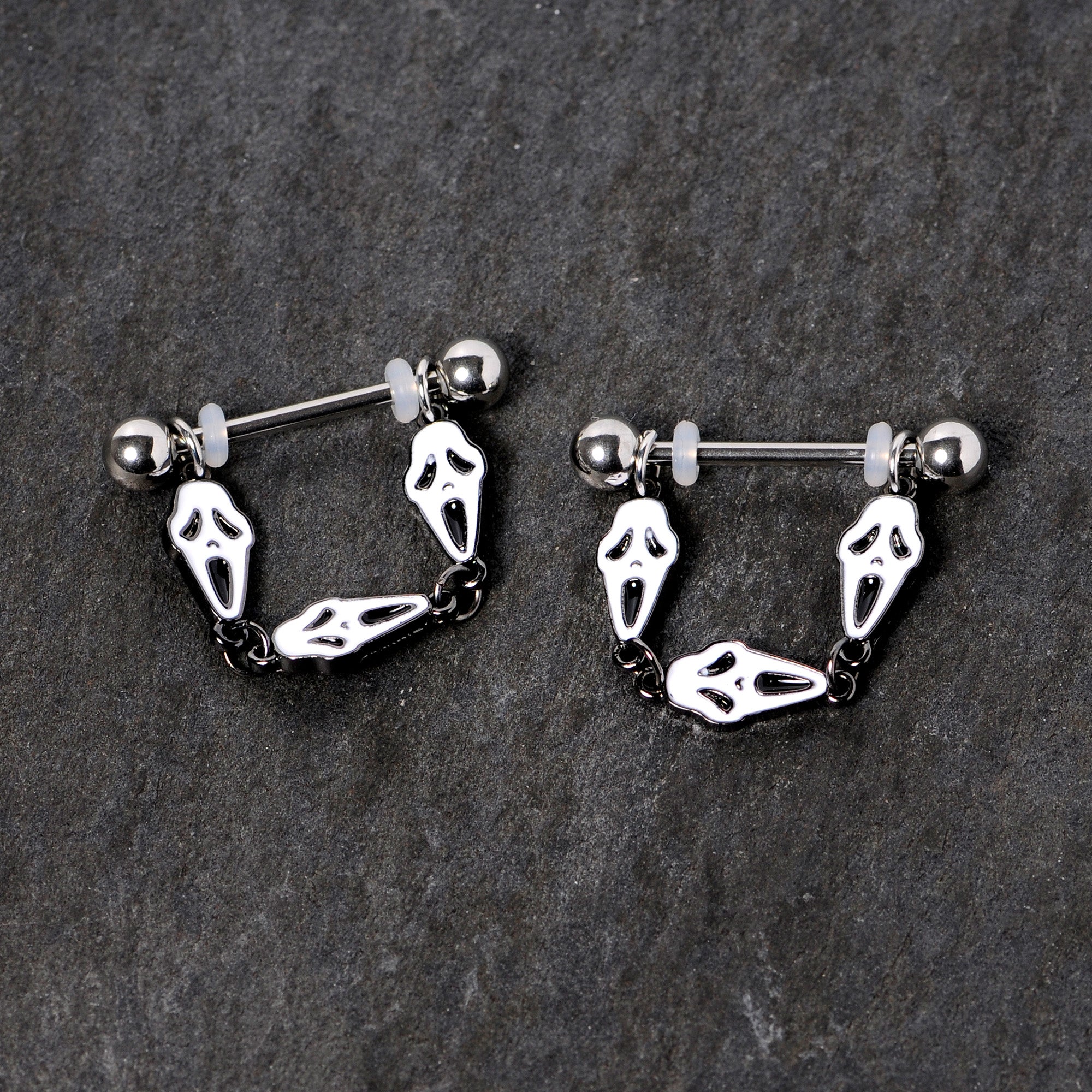 14G 9/16 Scary Screaming Ghost Halloween Dangle Nipple Ring Set