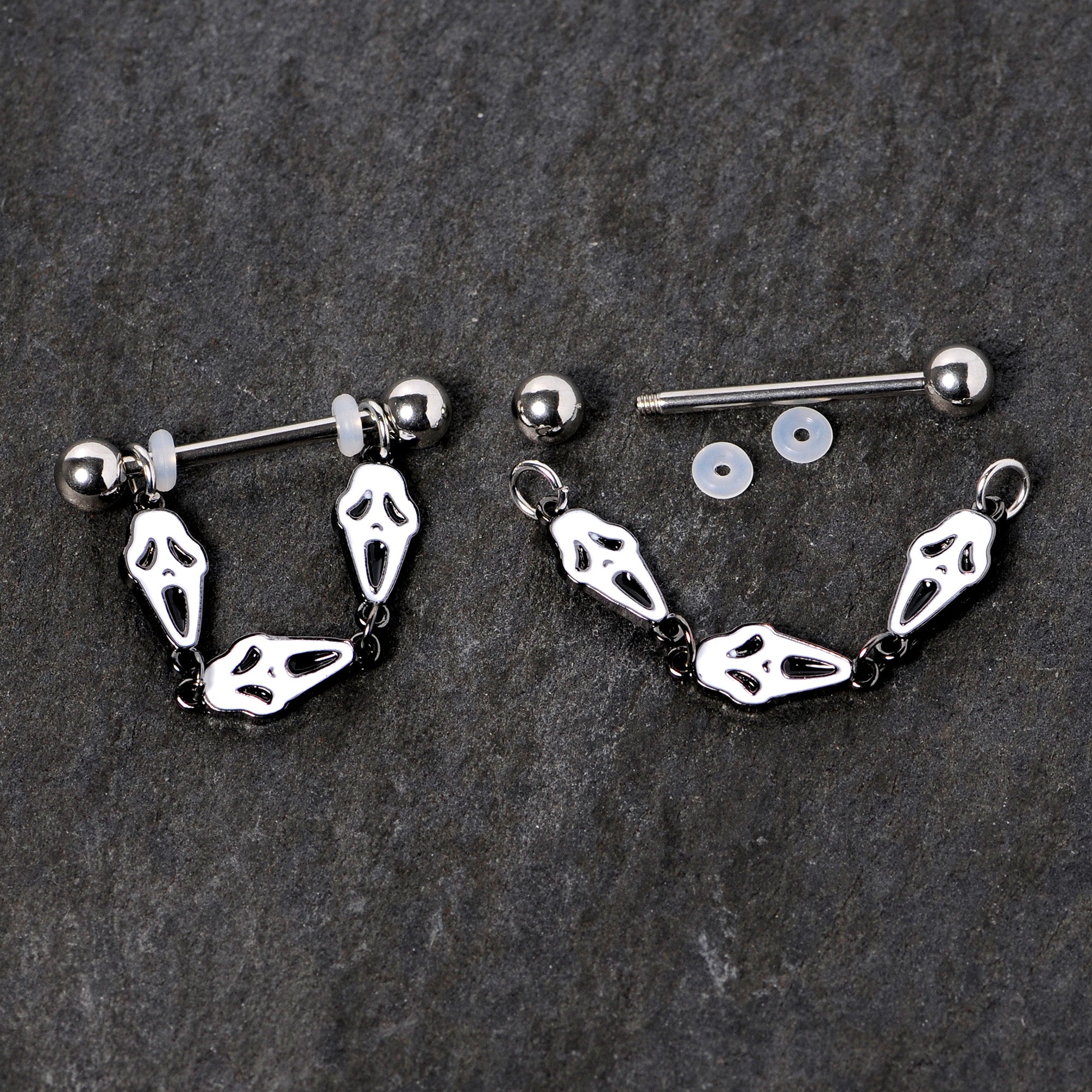 14G 9/16 Scary Screaming Ghost Halloween Dangle Nipple Ring Set