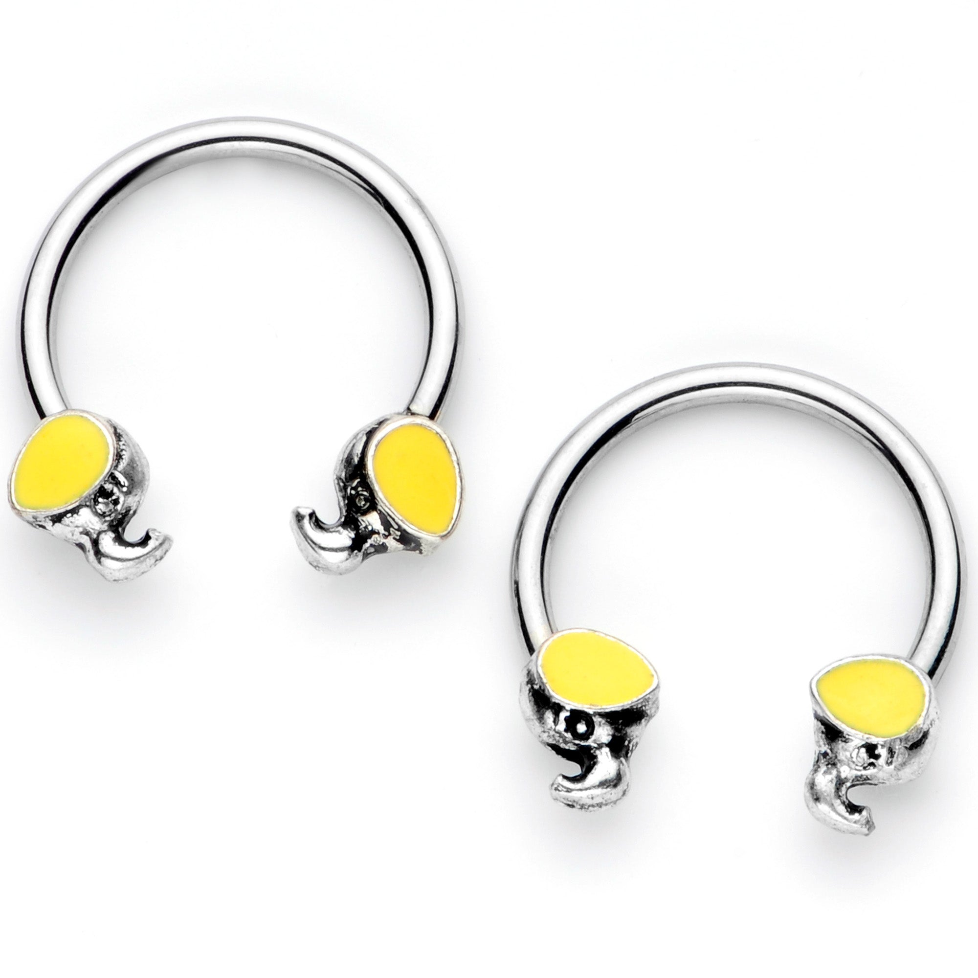 14G 1/2 Yellow End Elephant Horseshoe Nipple Ring Set