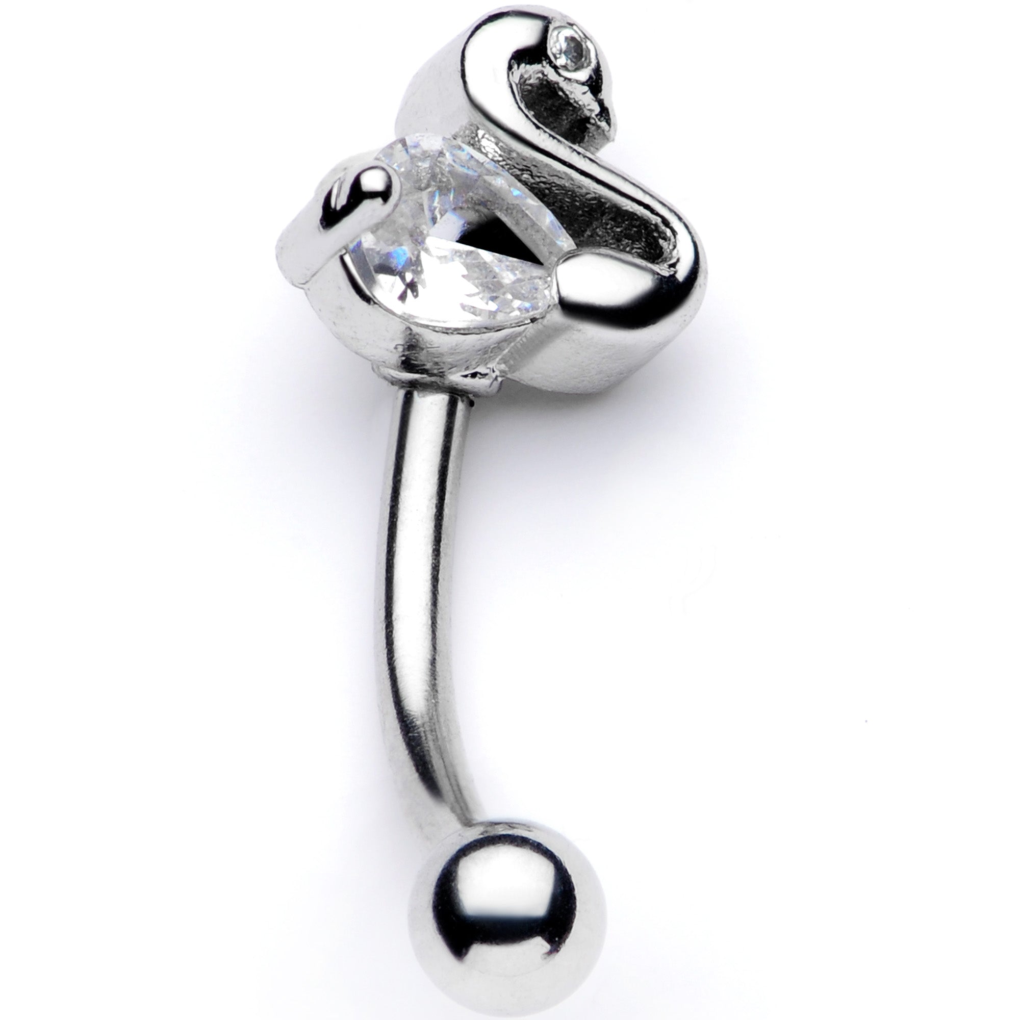 16G 5/16 Clear CZ Gem Sleek Swan Curved Eyebrow Ring