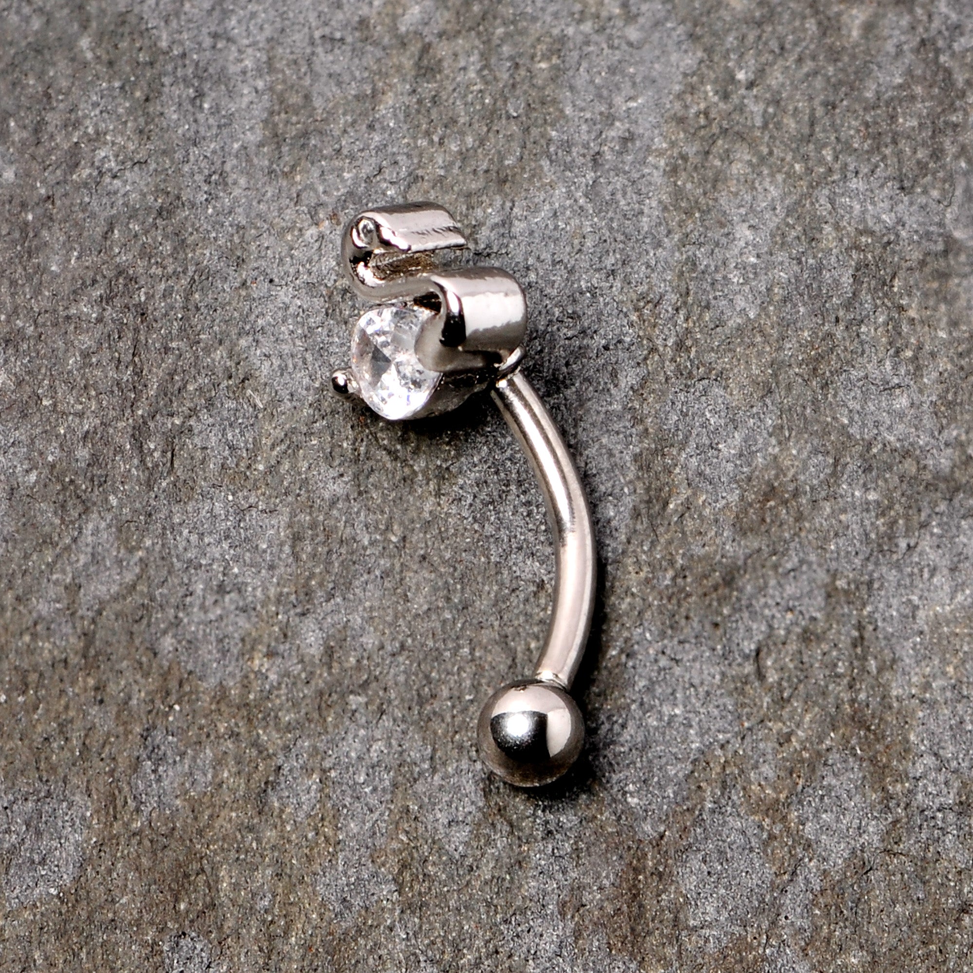 16G 5/16 Clear CZ Gem Sleek Swan Curved Eyebrow Ring