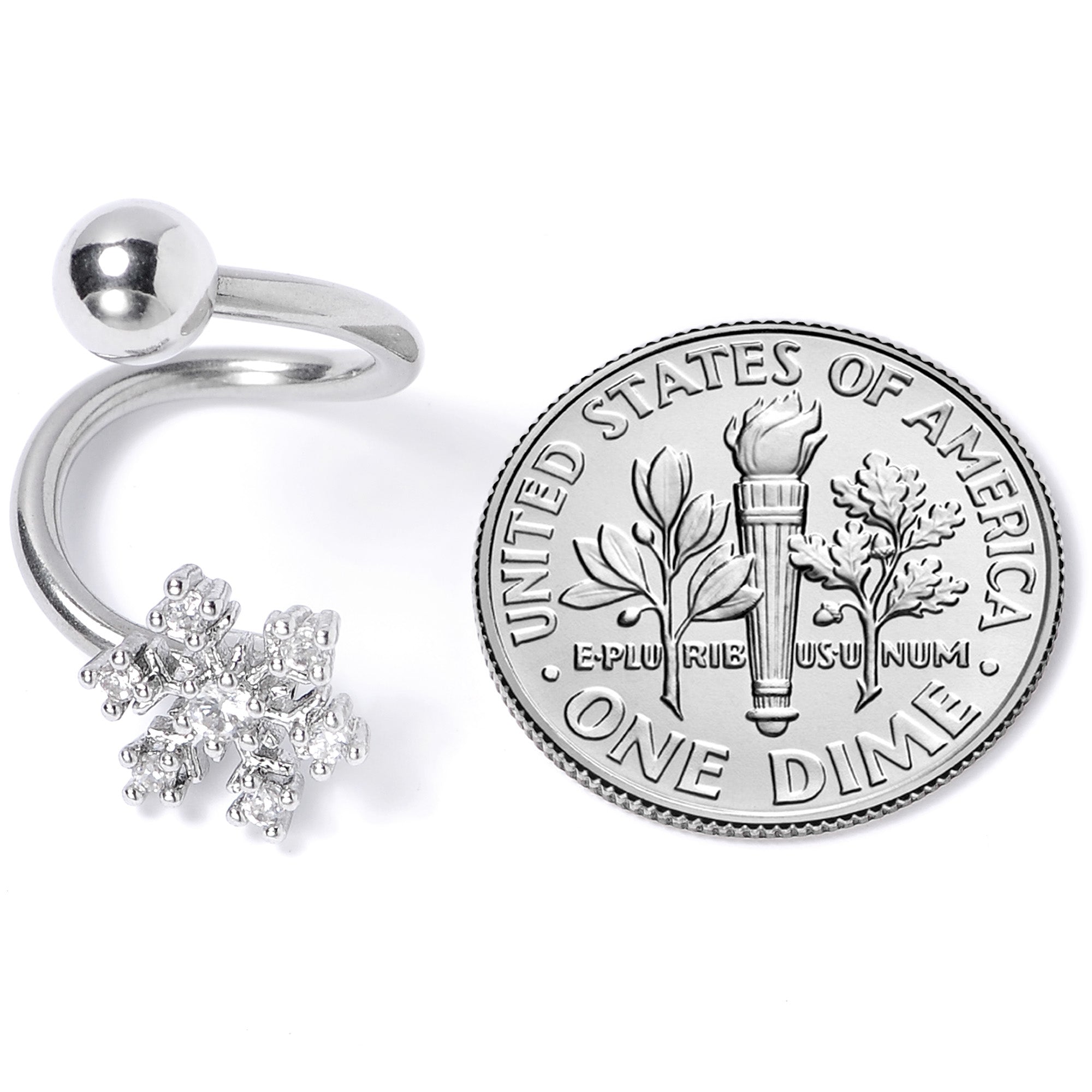 Clear CZ Gem Snowflake Christmas Spiral Twister Belly Ring