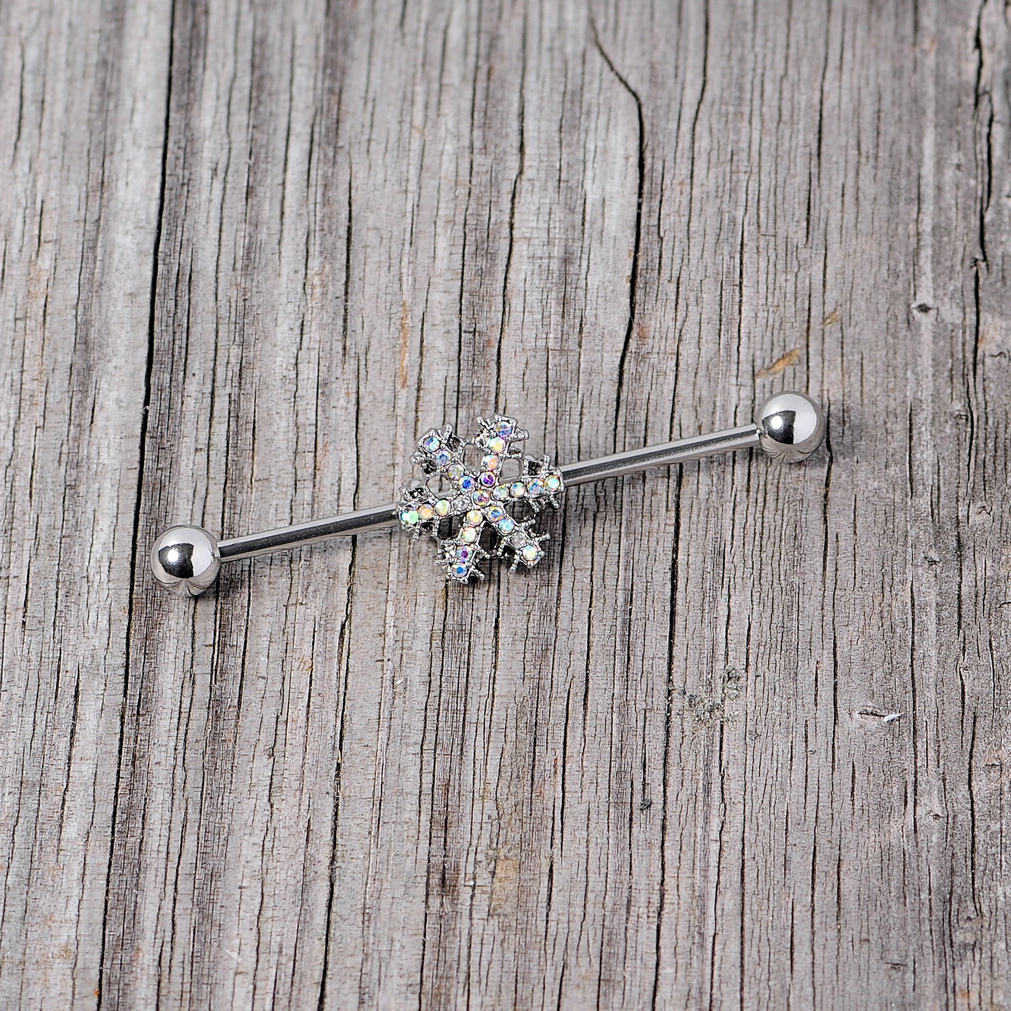 14G Aurora Gem Snowflake Industrial Barbell 38mm