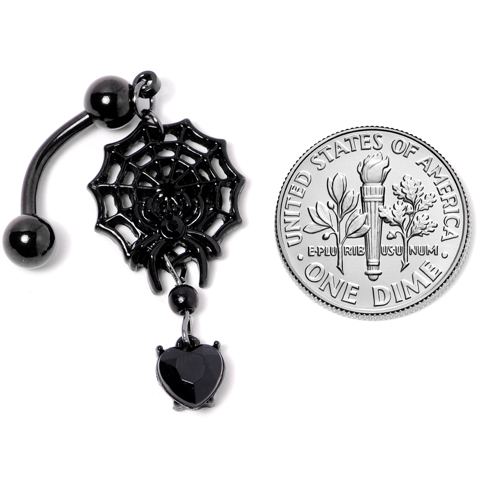 Black Gem Black Spiderweb Halloween Reversible Dangle Belly Ring