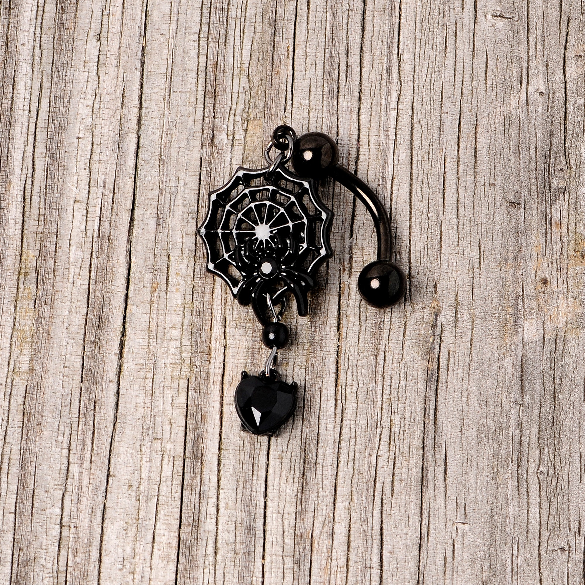 Black Gem Black Spiderweb Halloween Reversible Dangle Belly Ring