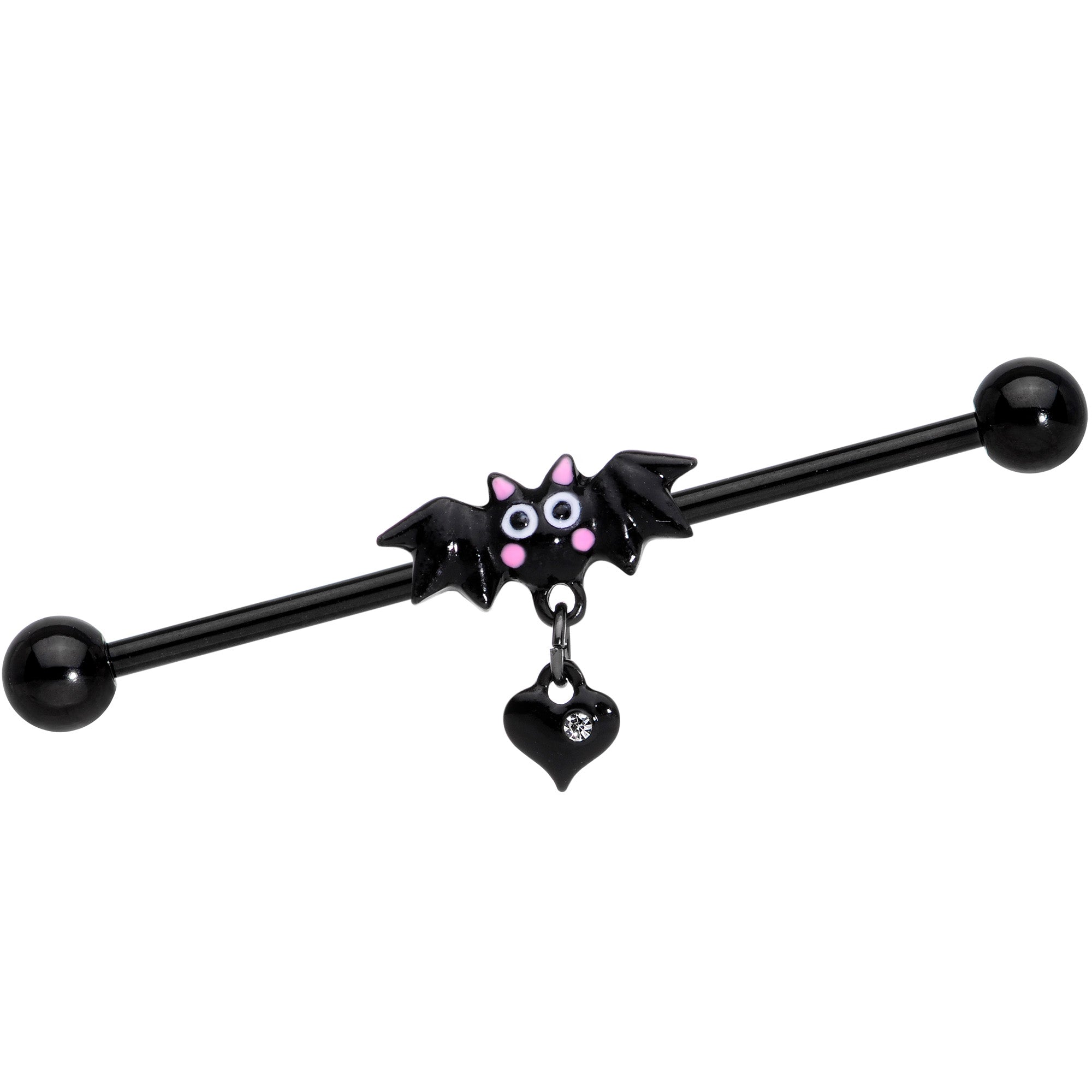 14G Clear Gem Heart Bat Halloween Dangle Industrial Barbell 38mm
