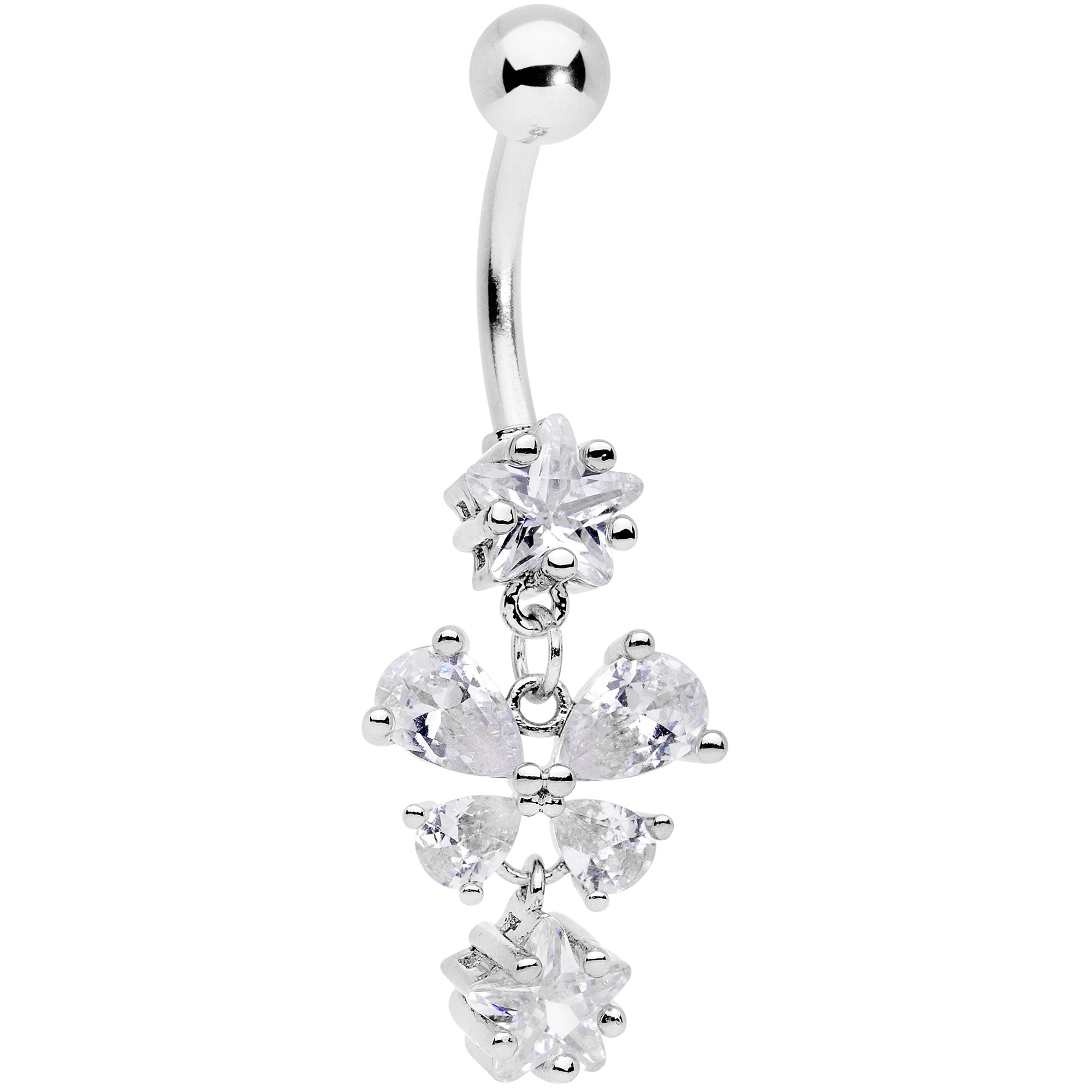 Clear Gem Star Bow Dangle Belly Ring