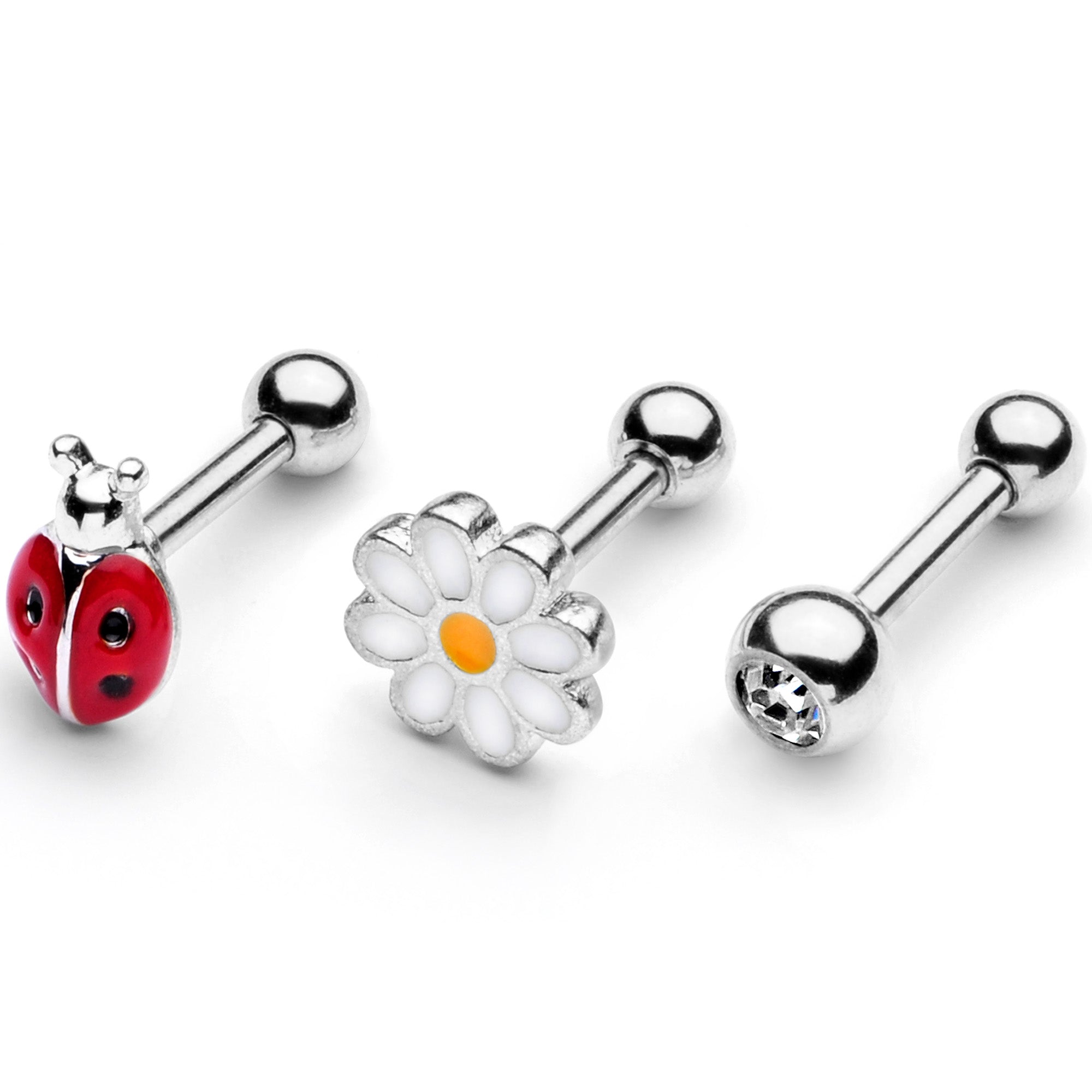 16G 1/4 Clear Gem Ladybug Cartilage Tragus Curation Set of 3