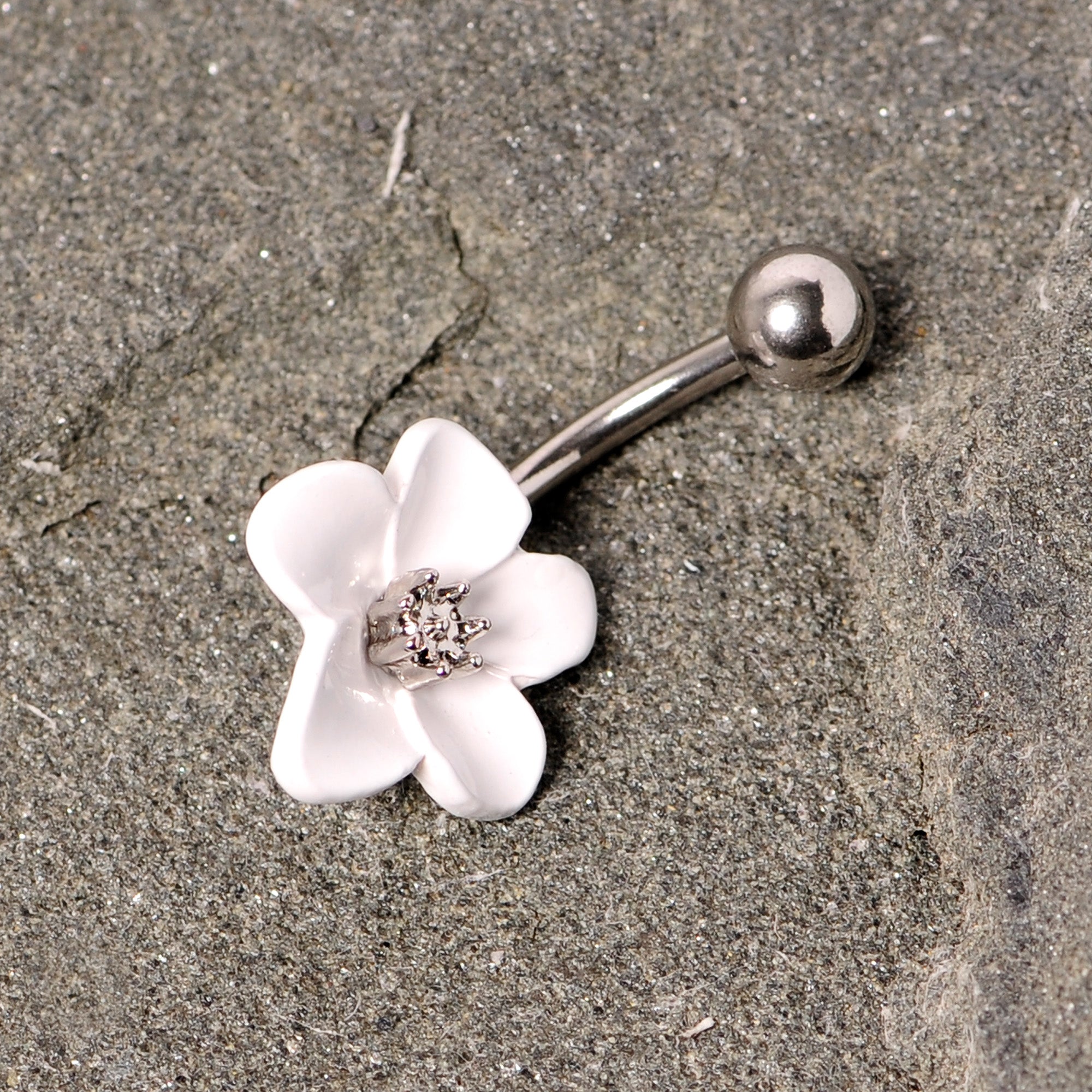 Spring Blossom Pretty White Flower Belly Ring