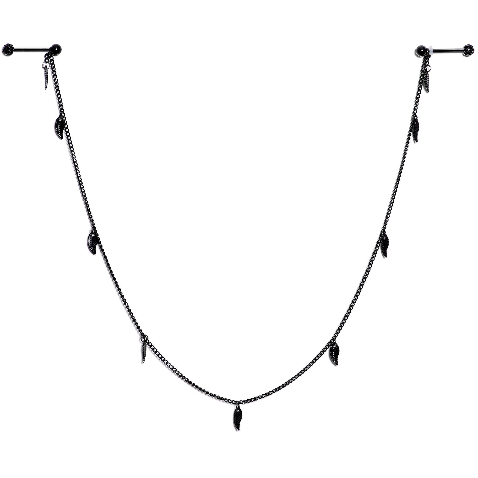 14G 5/8 Black Gem Black Autumn Leaves Dangle Nipple Chain