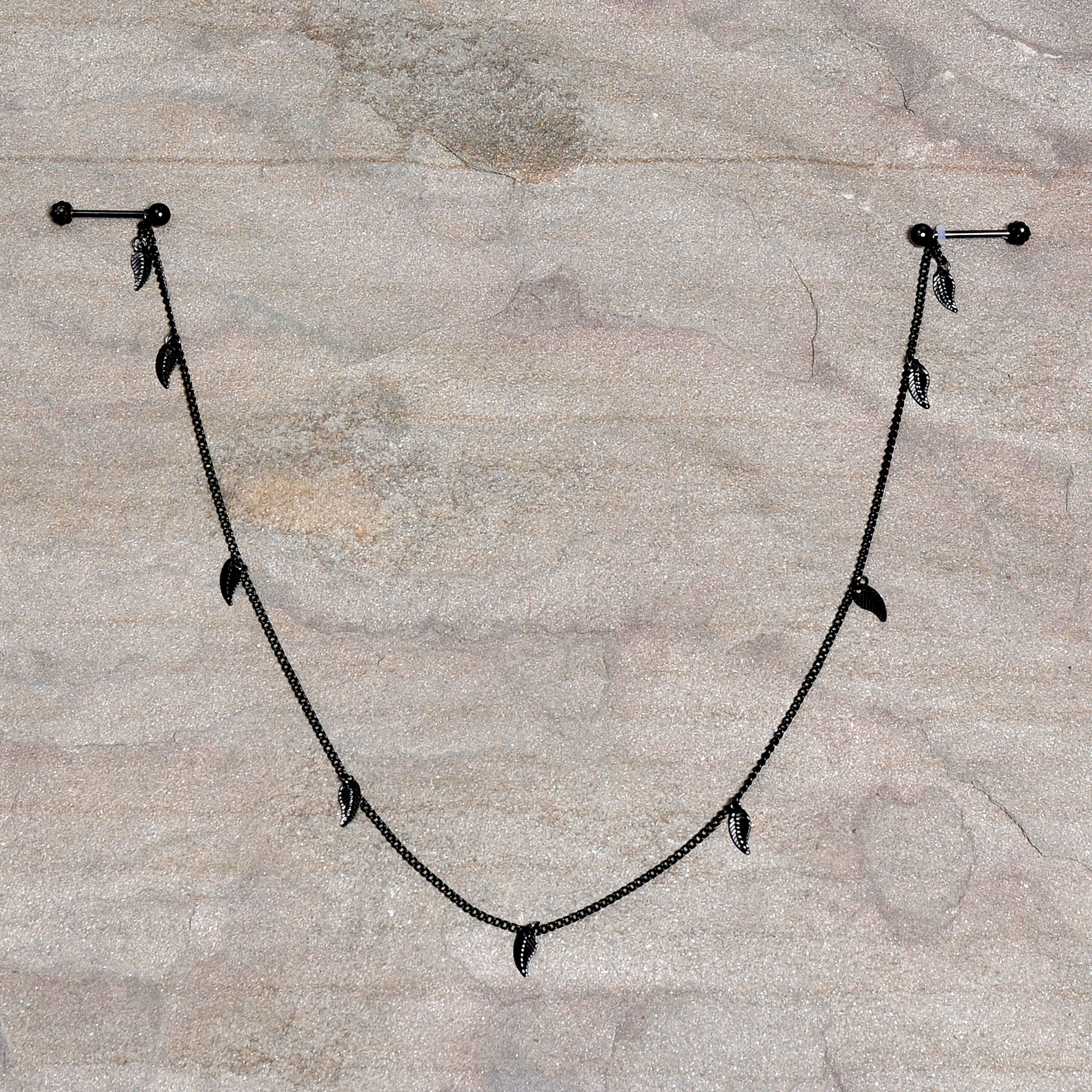 14G 5/8 Black Gem Black Autumn Leaves Dangle Nipple Chain