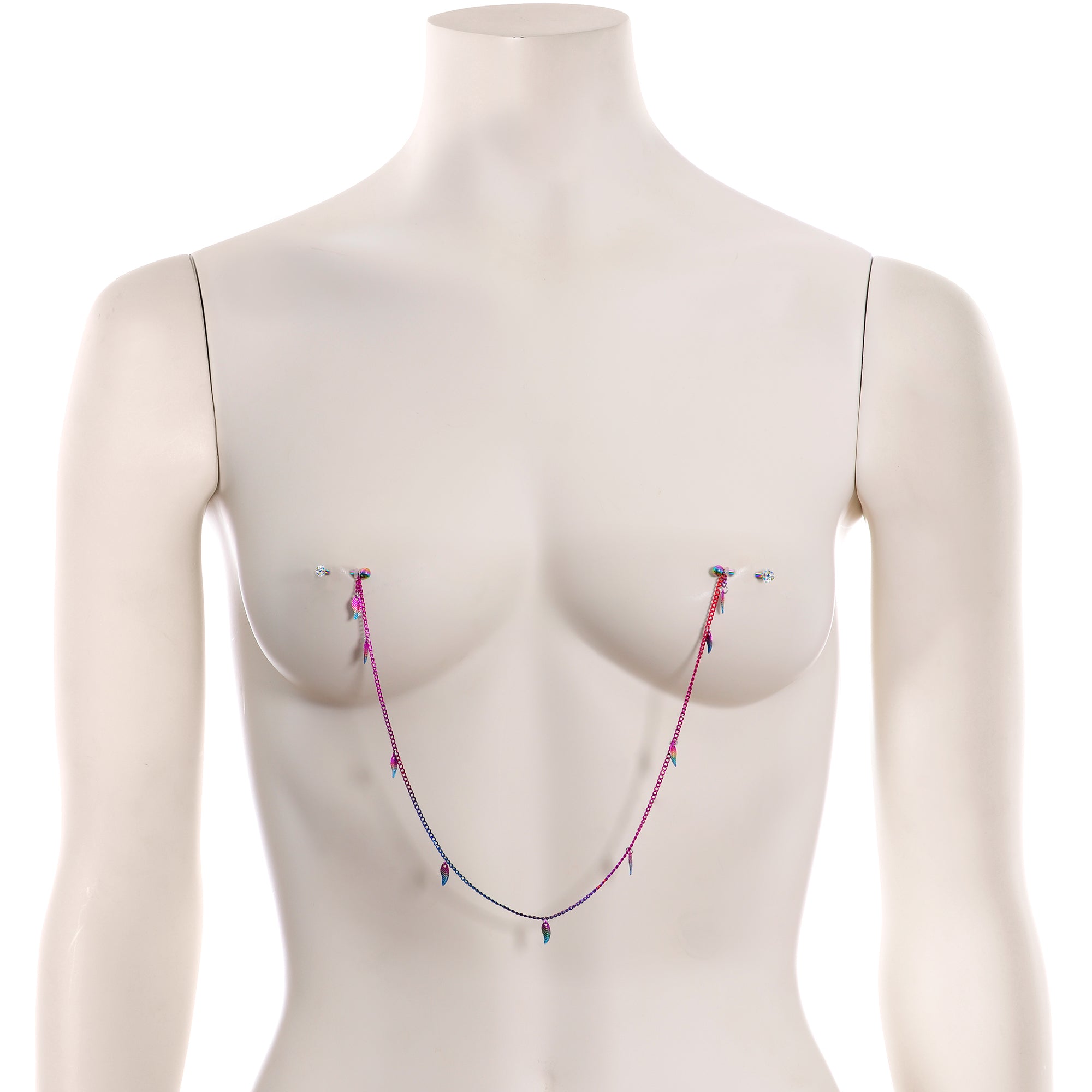 14G 5/8 Clear Gem Rainbow Autumn Leaves Dangle Nipple Chain