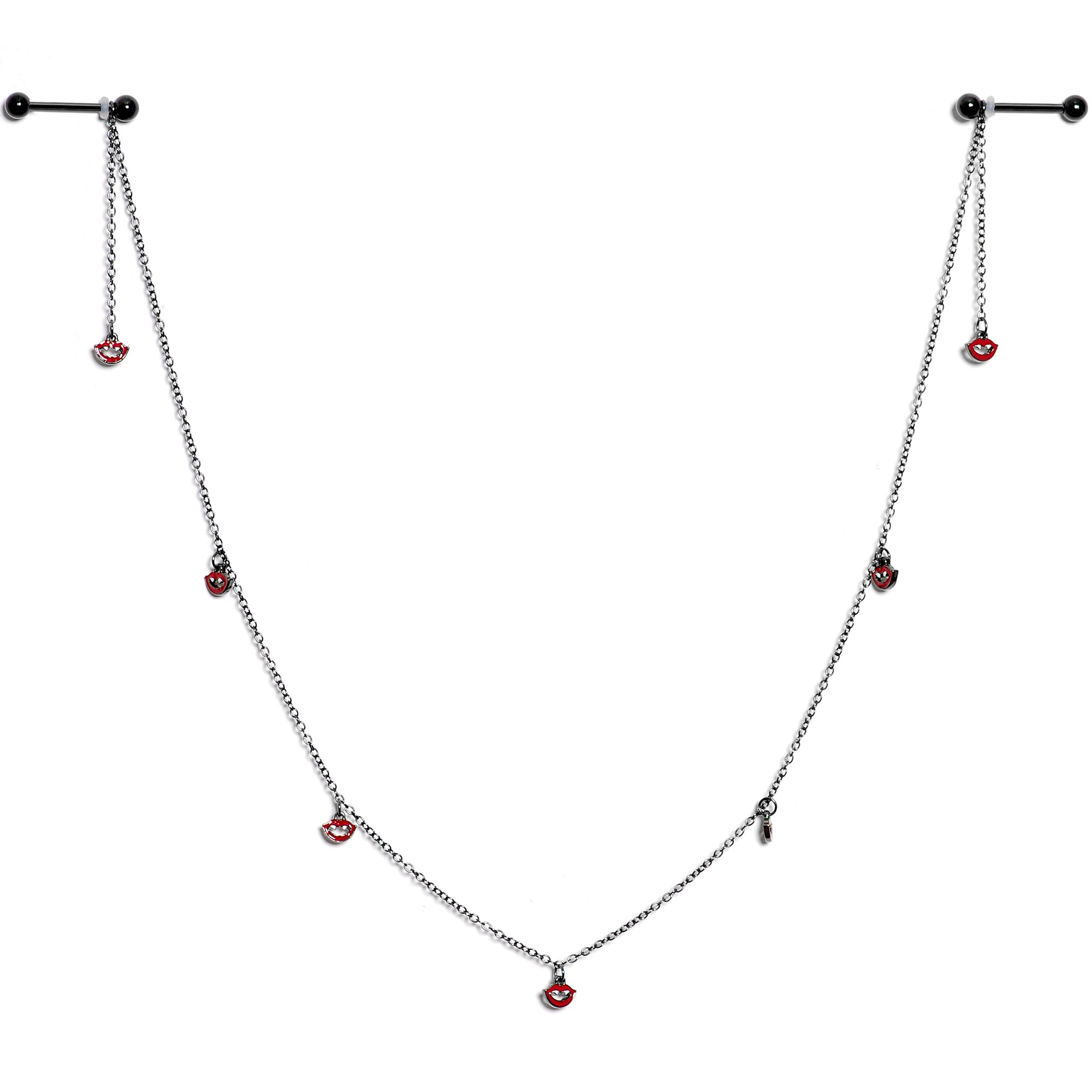 14G 5/8 Red Black Monster Fang Halloween Dangle Nipple Chain