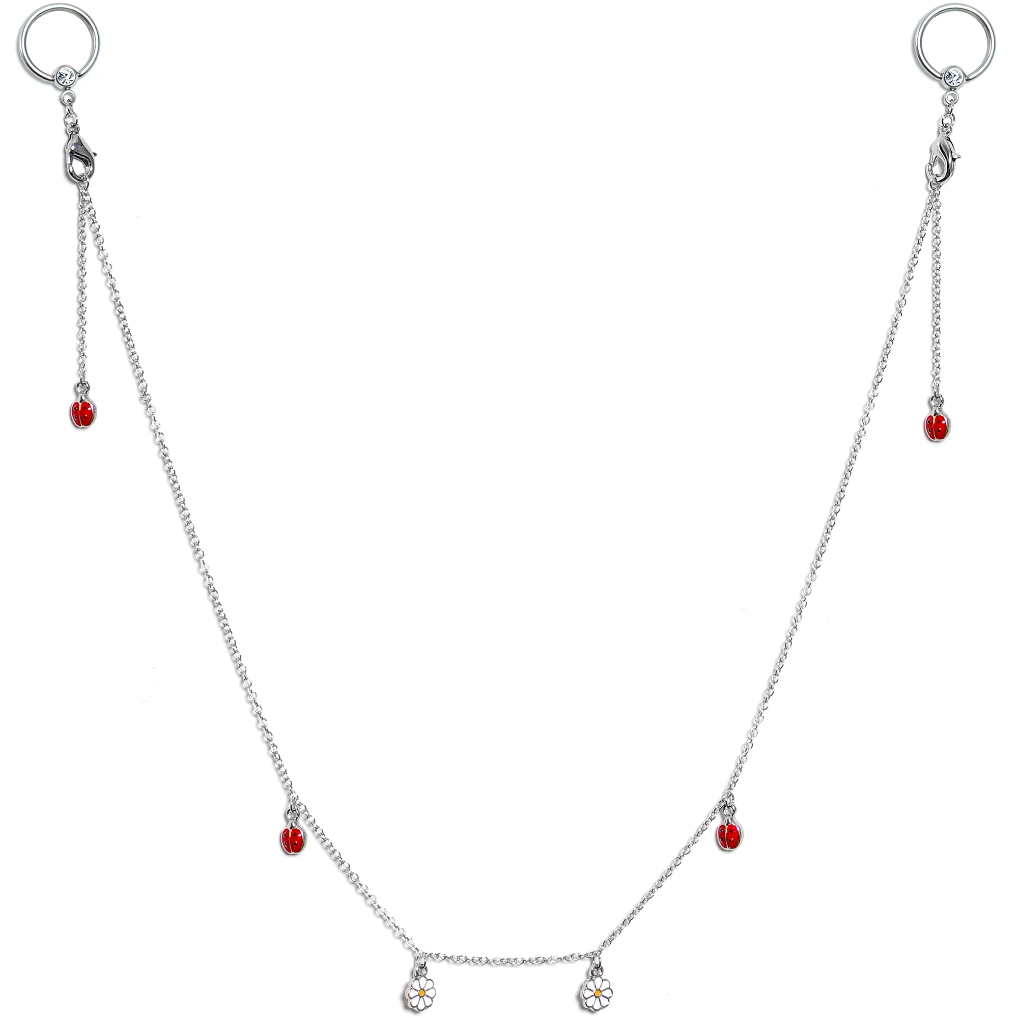14G 9/16 Clear Gem Ladybug BCR Captive Ring Dangle Nipple Chain