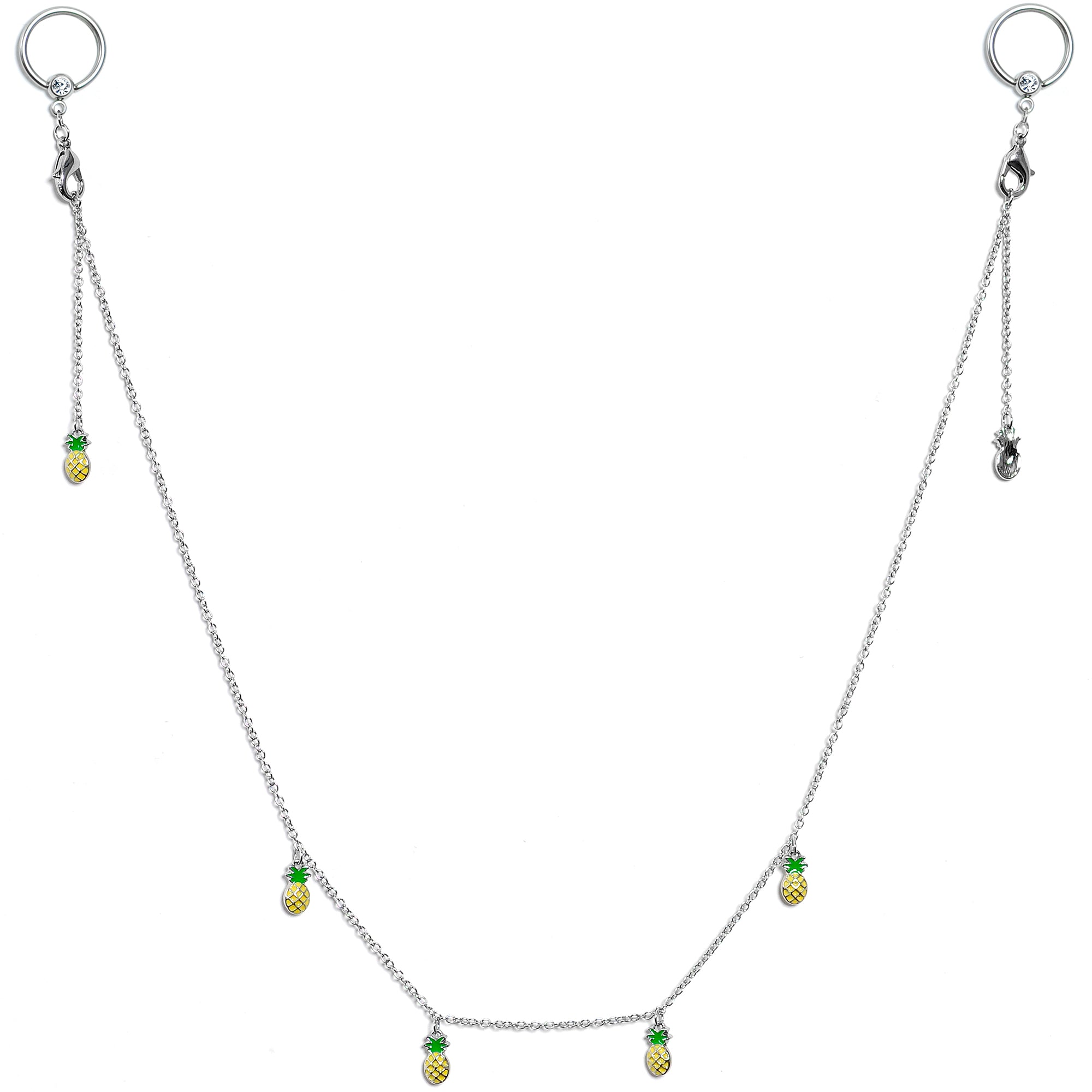 14G 9/16 Clear Gem Pineapple BCR Captive Ring Dangle Nipple Chain