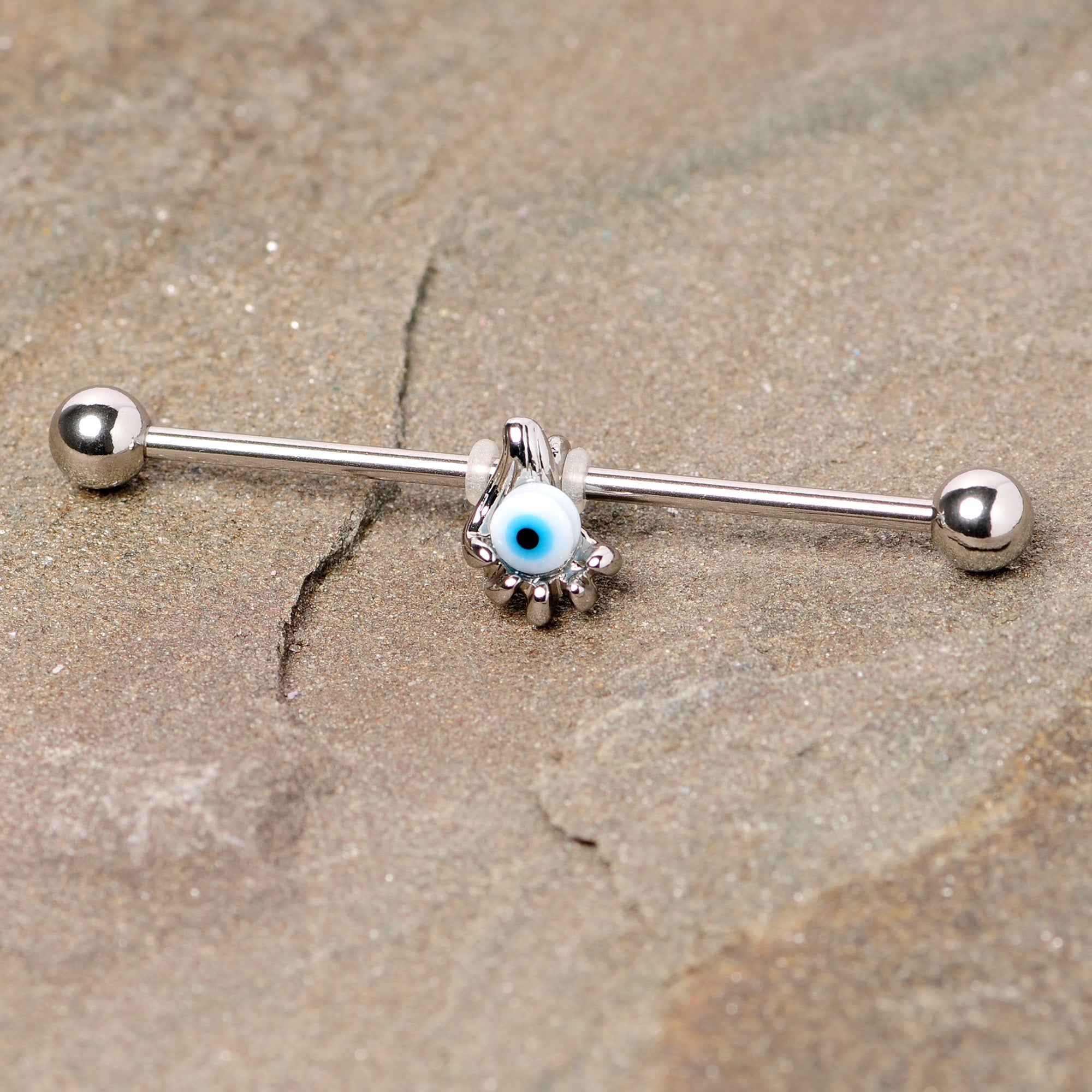 14G Blue Eyeball Hand Halloween Industrial Barbell 38mm