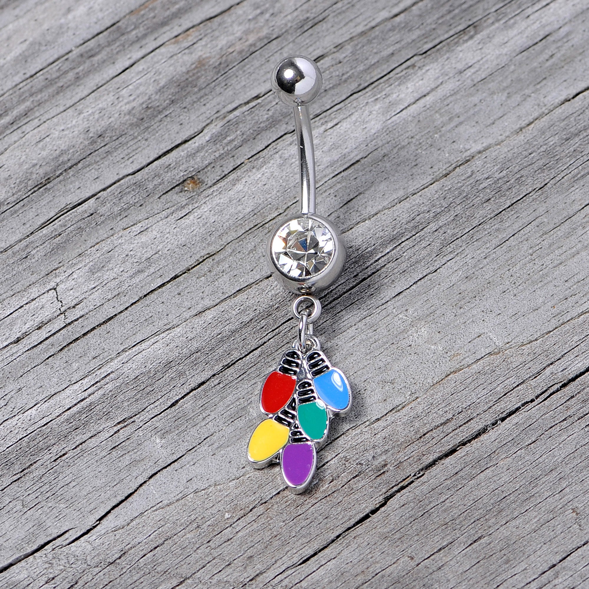 Clear Gem Christmas Lights Holiday Dangle Belly Ring