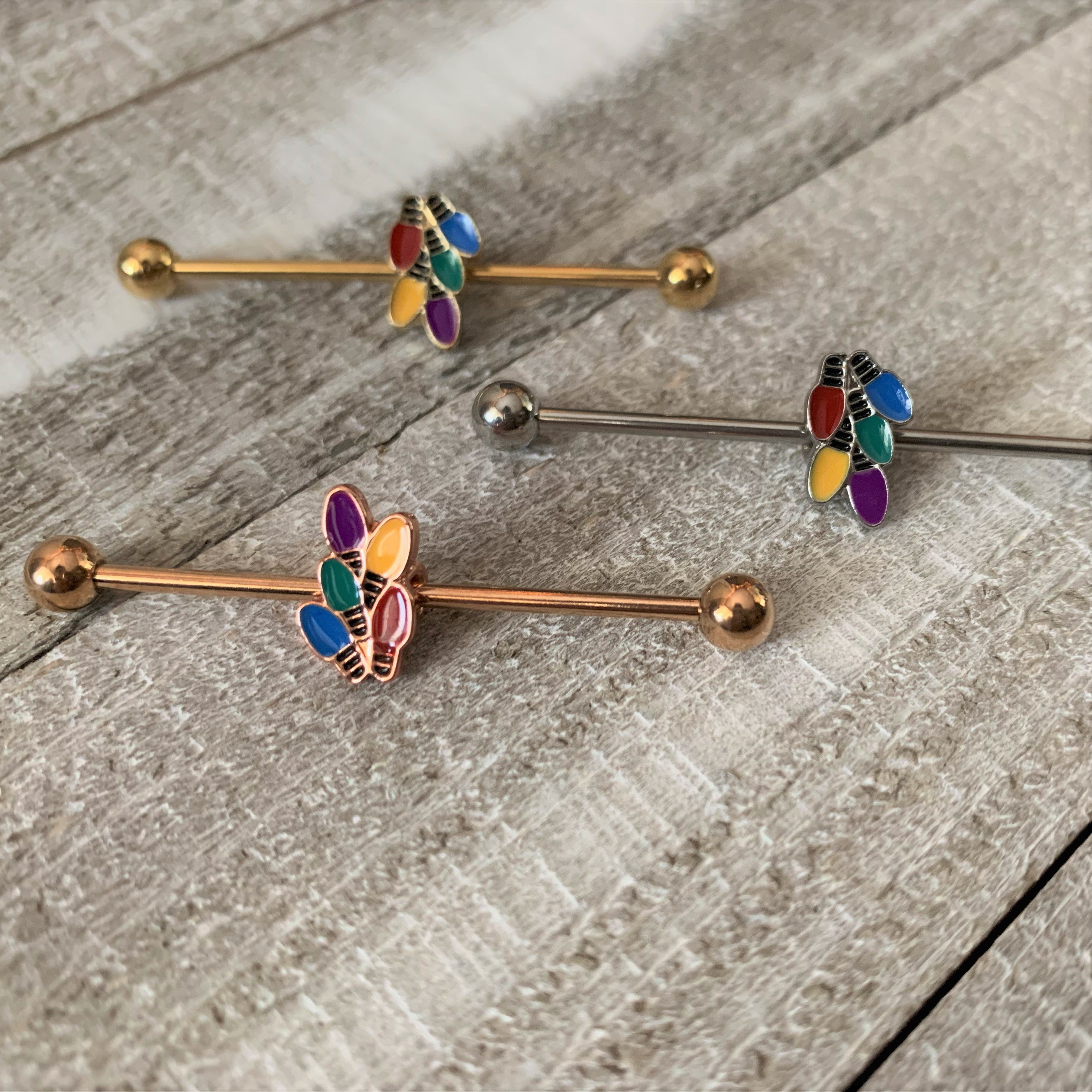 14G Christmas Lights Industrial Barbell 38mm