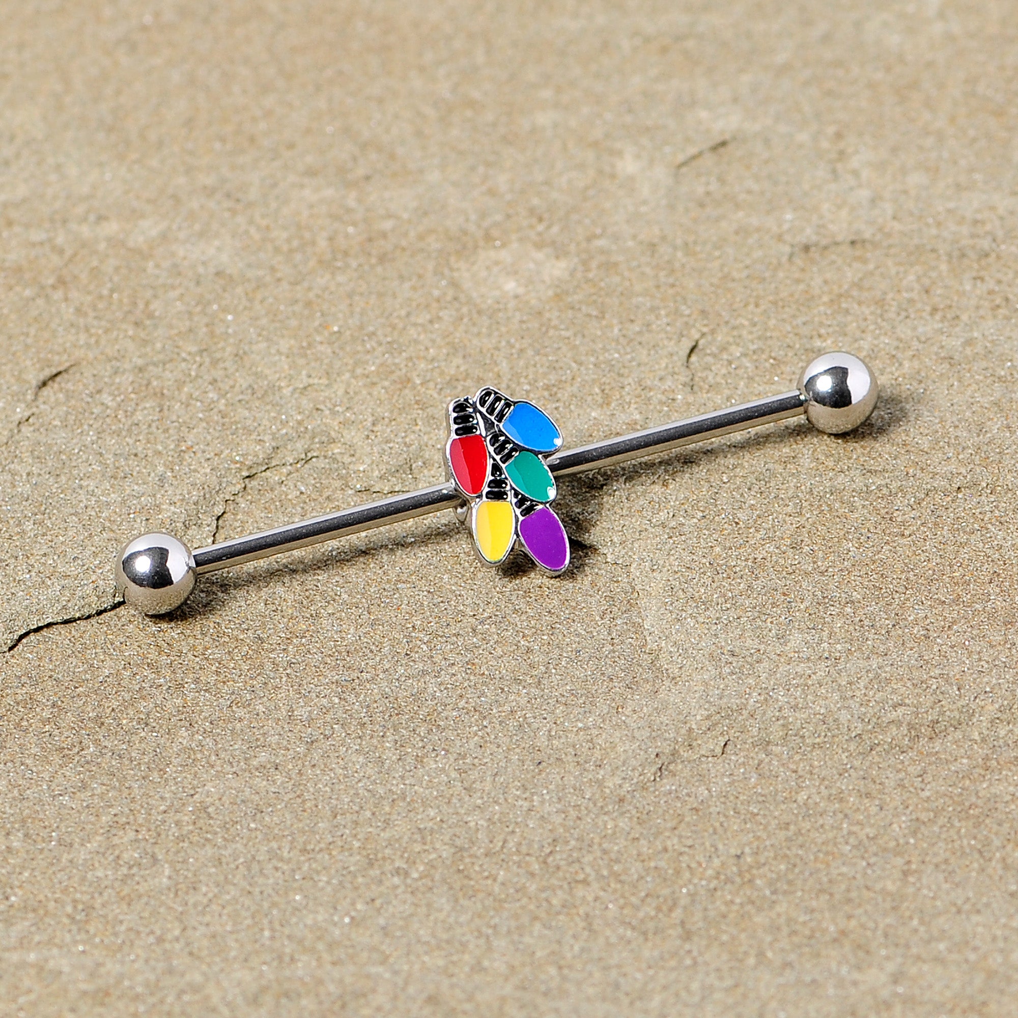 14G Christmas Lights Industrial Barbell 38mm
