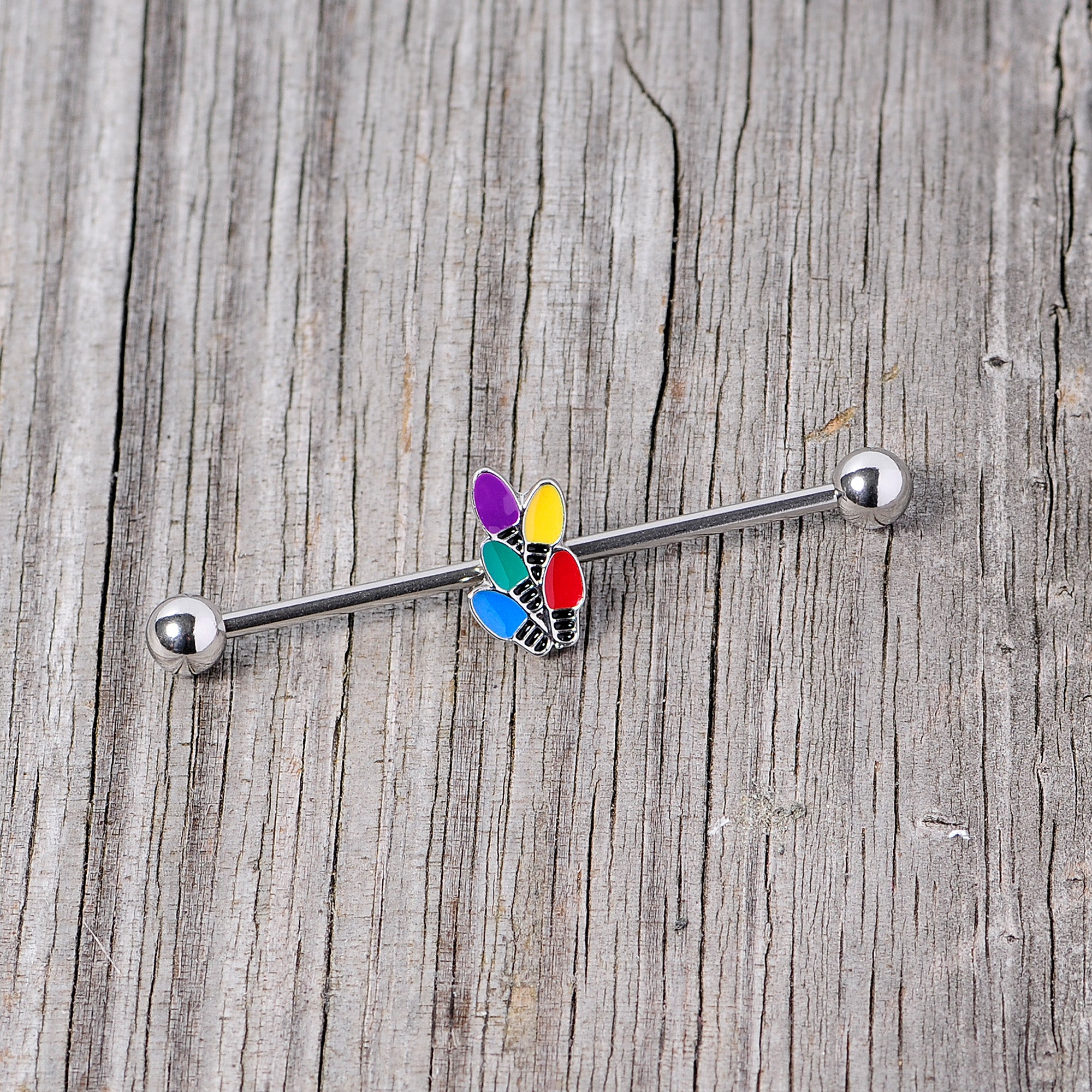 14G Christmas Lights Industrial Barbell 38mm