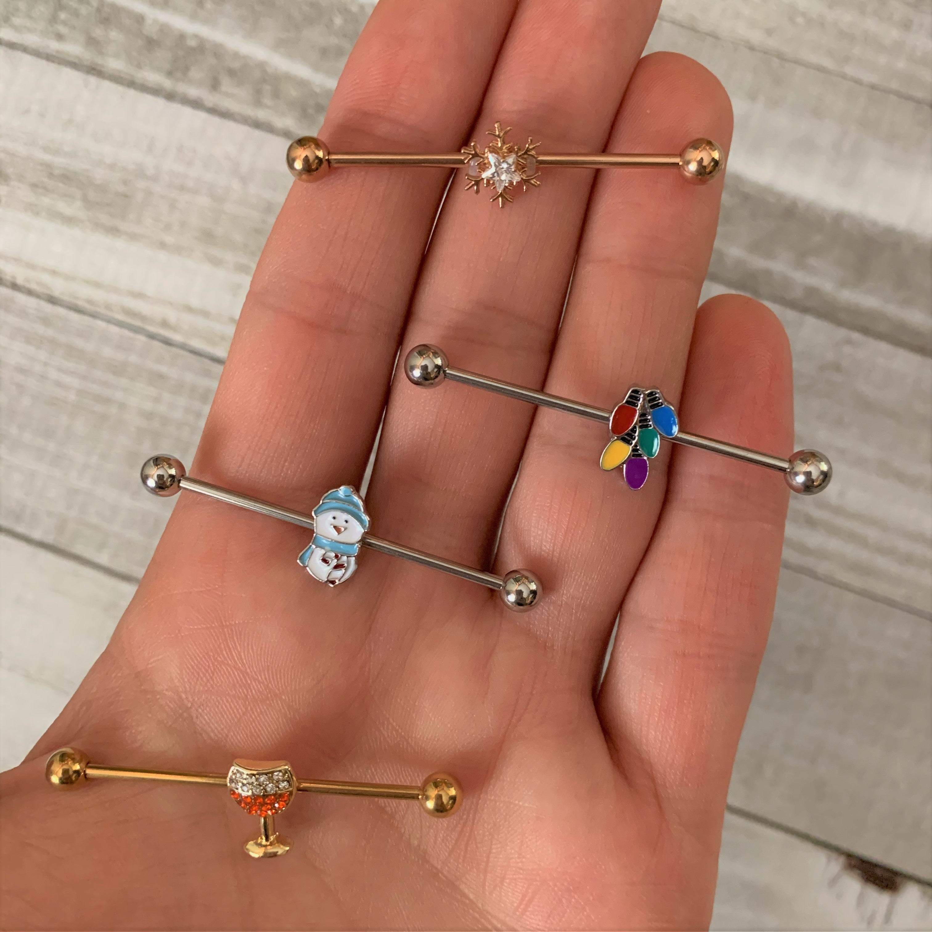 14G Snowman Winter Holiday Industrial Barbell 38mm