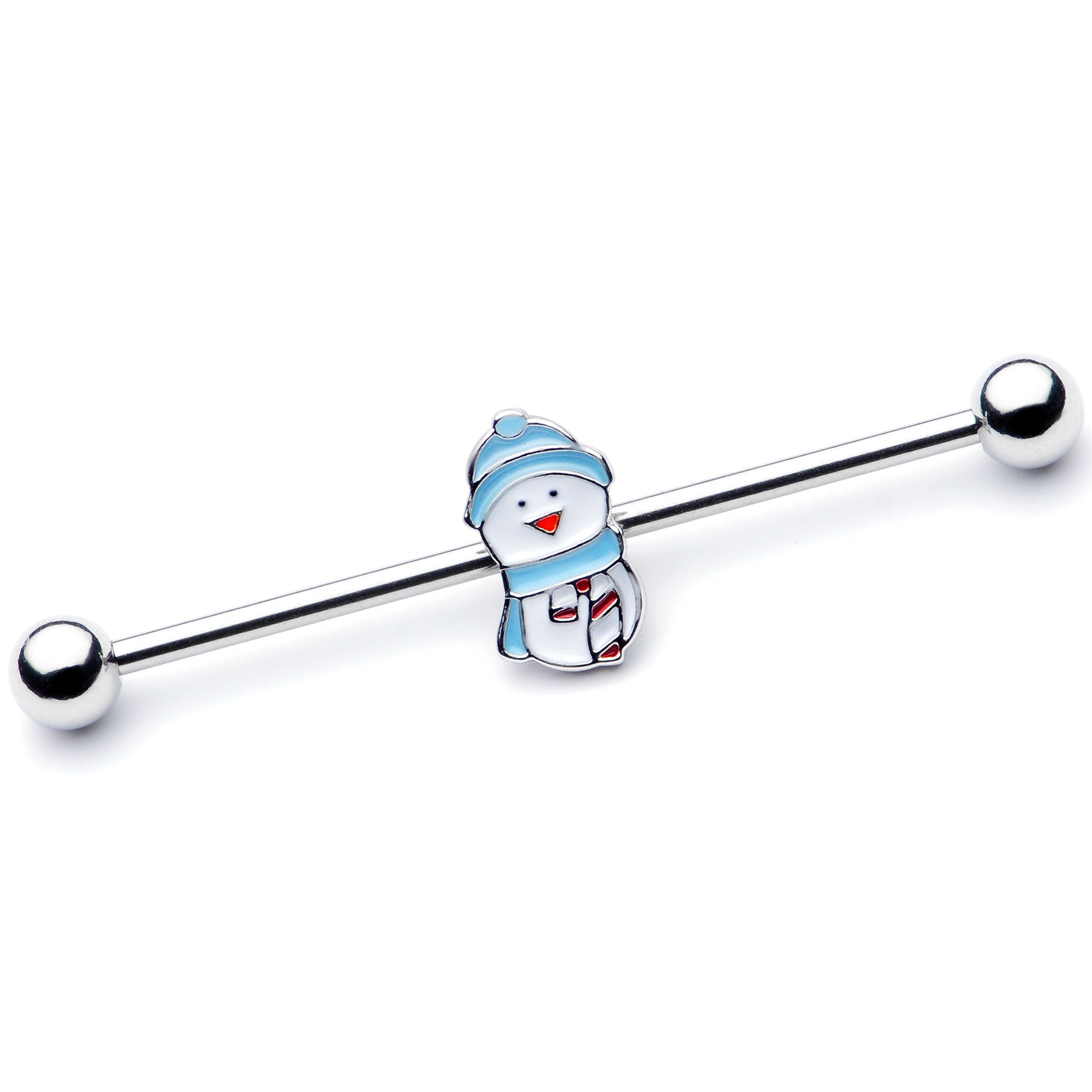 14G Snowman Winter Holiday Industrial Barbell 38mm