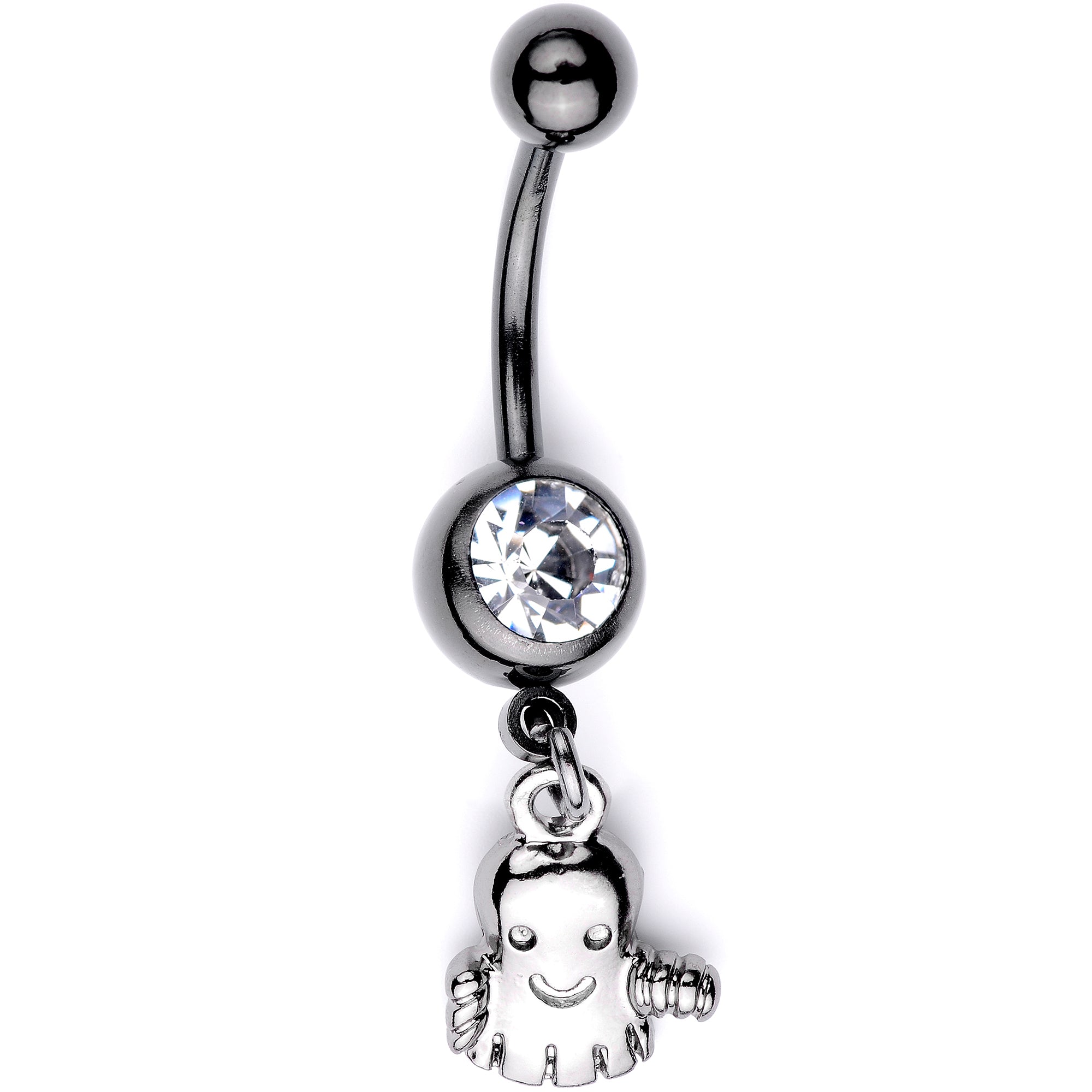 Clear Gem Black Happy Ghost Halloween Dangle Belly Ring