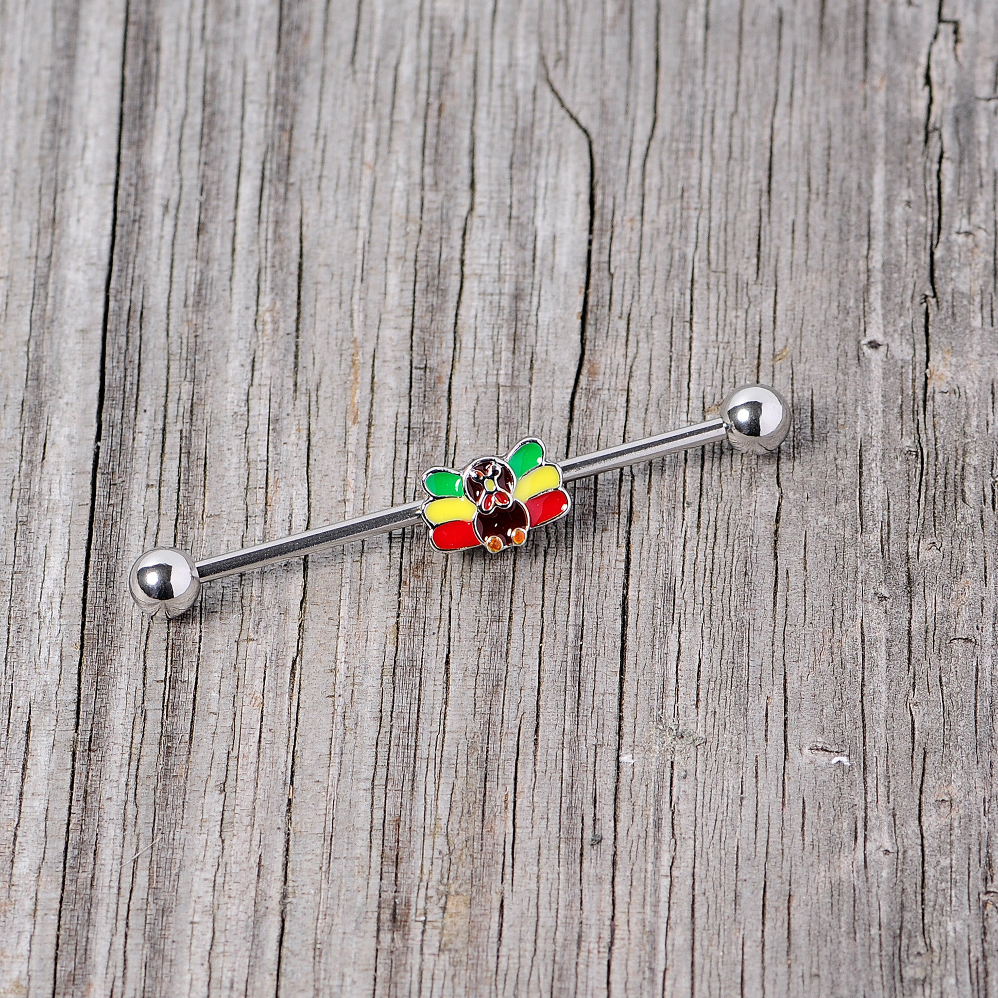14G Rasta Turkey Thanksgiving Industrial Barbell 38mm