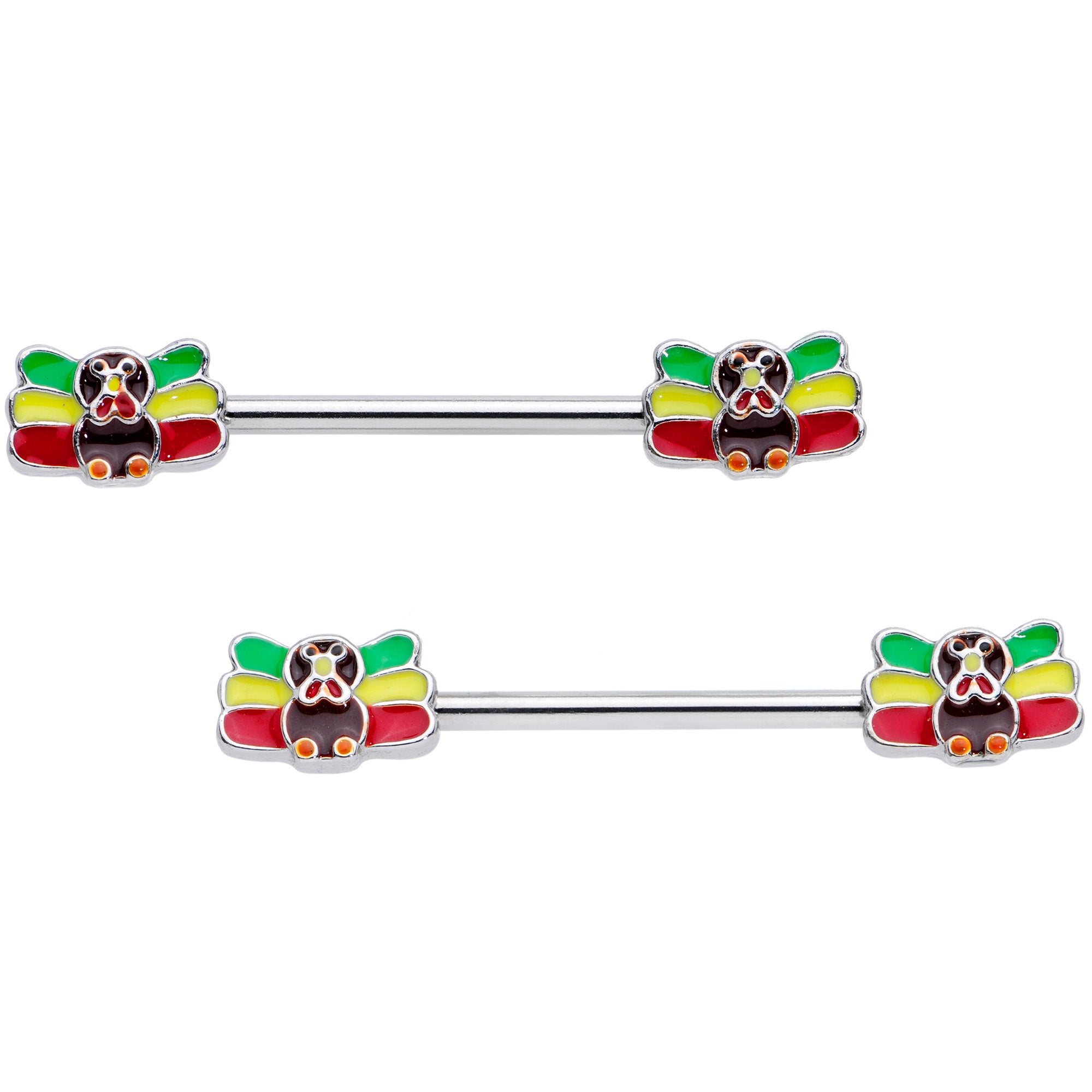 14G 5/8 Rasta Turkey Thanksgiving Barbell Nipple Ring Set