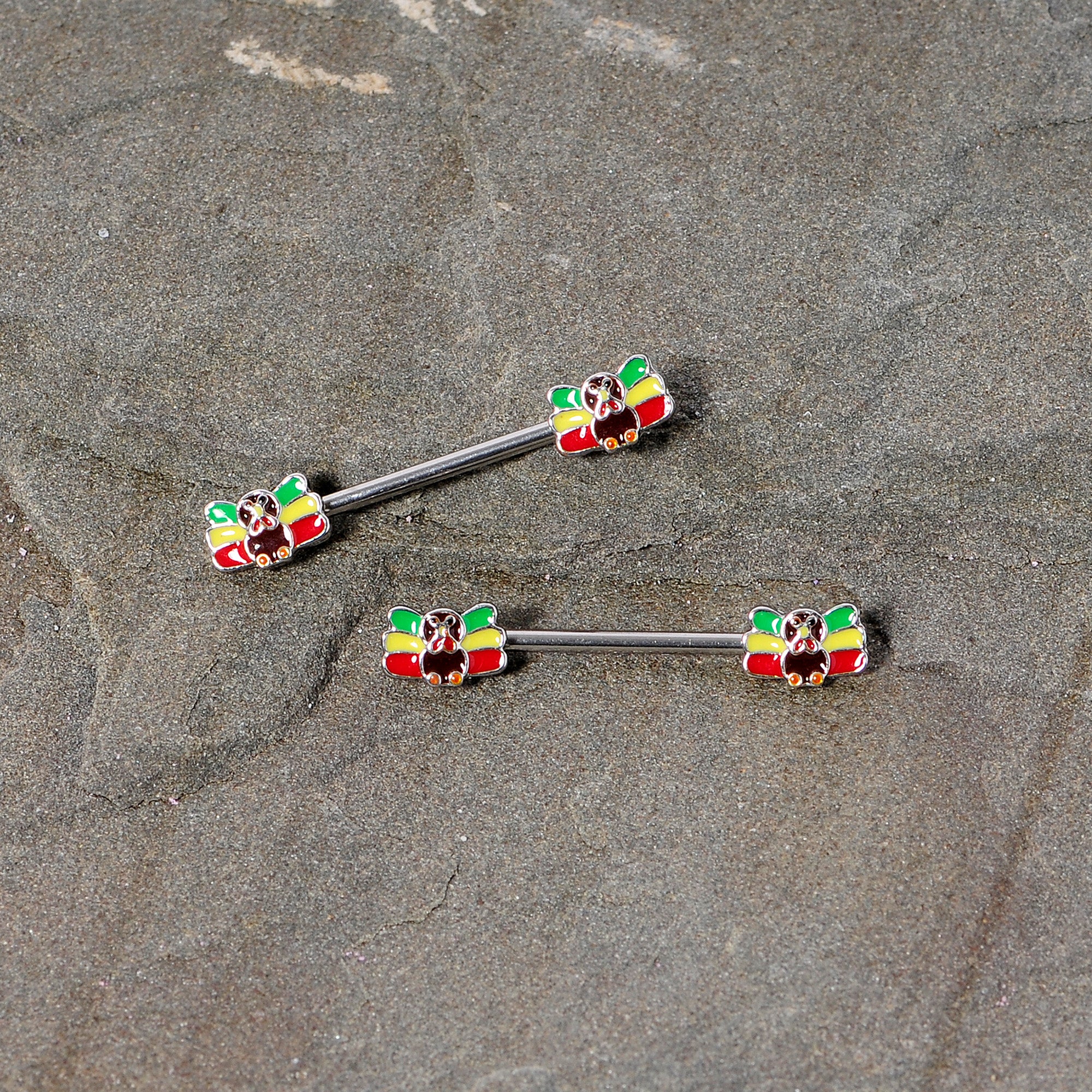 14G 5/8 Rasta Turkey Thanksgiving Barbell Nipple Ring Set