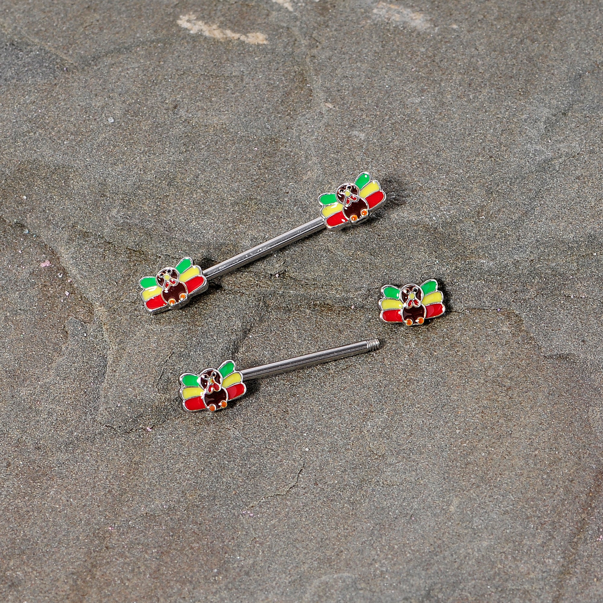 14G 5/8 Rasta Turkey Thanksgiving Barbell Nipple Ring Set