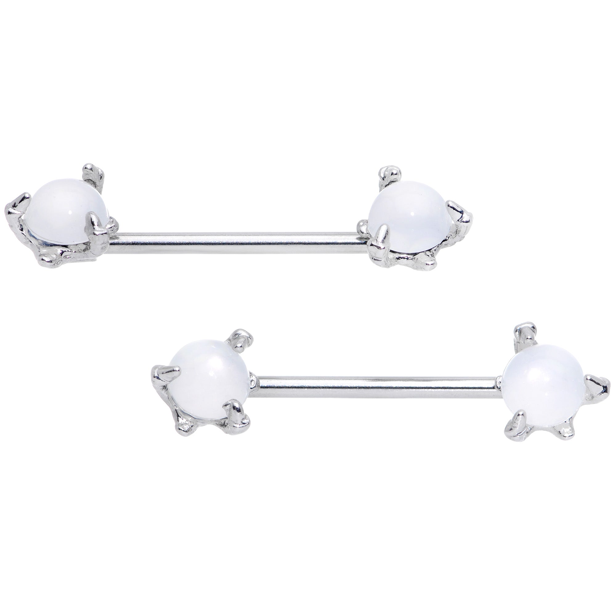 14G 5/8 White Faux Opal Dragon Claw Barbell Nipple Ring Set