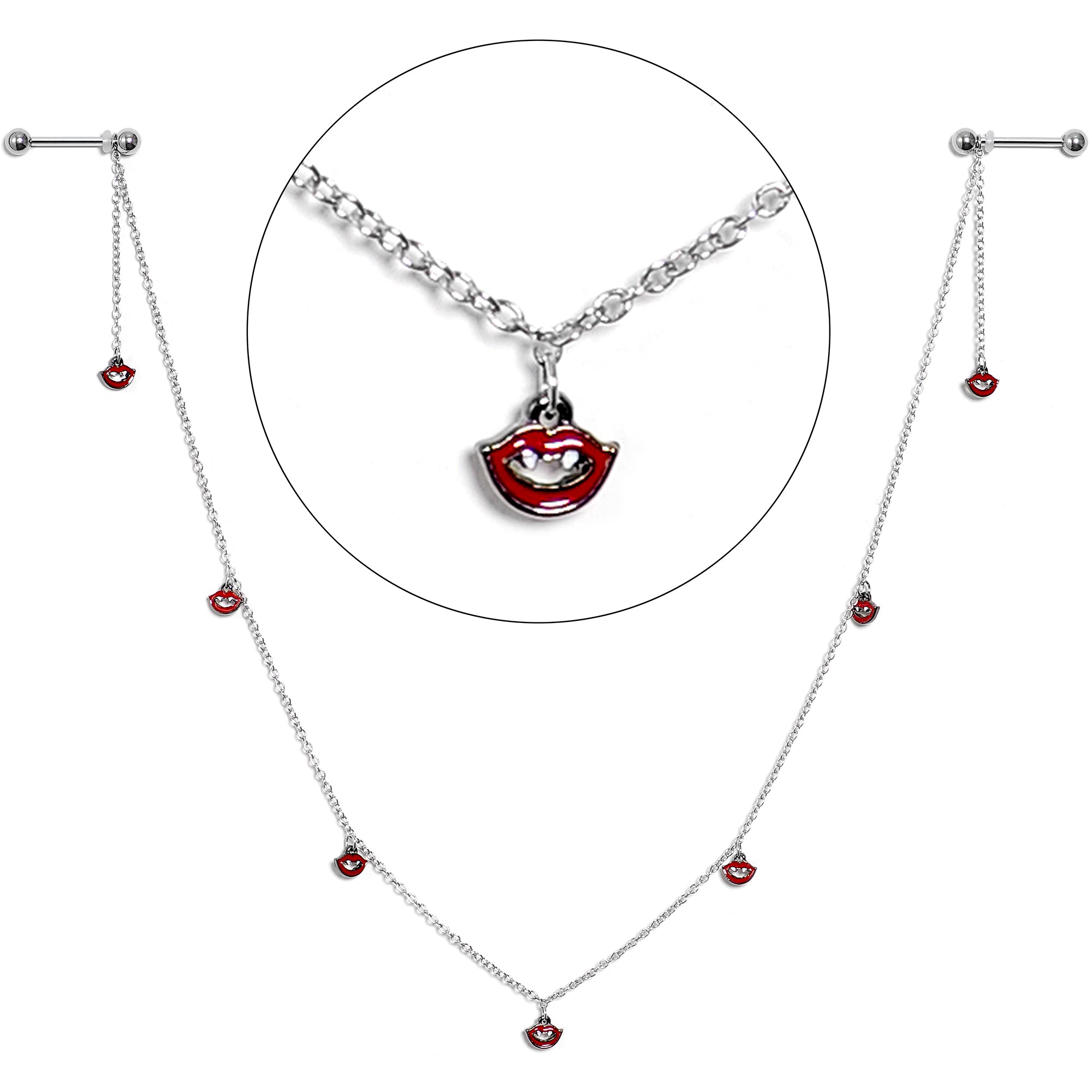 14G 5/8 Red Monster Fang Halloween Dangle Nipple Chain