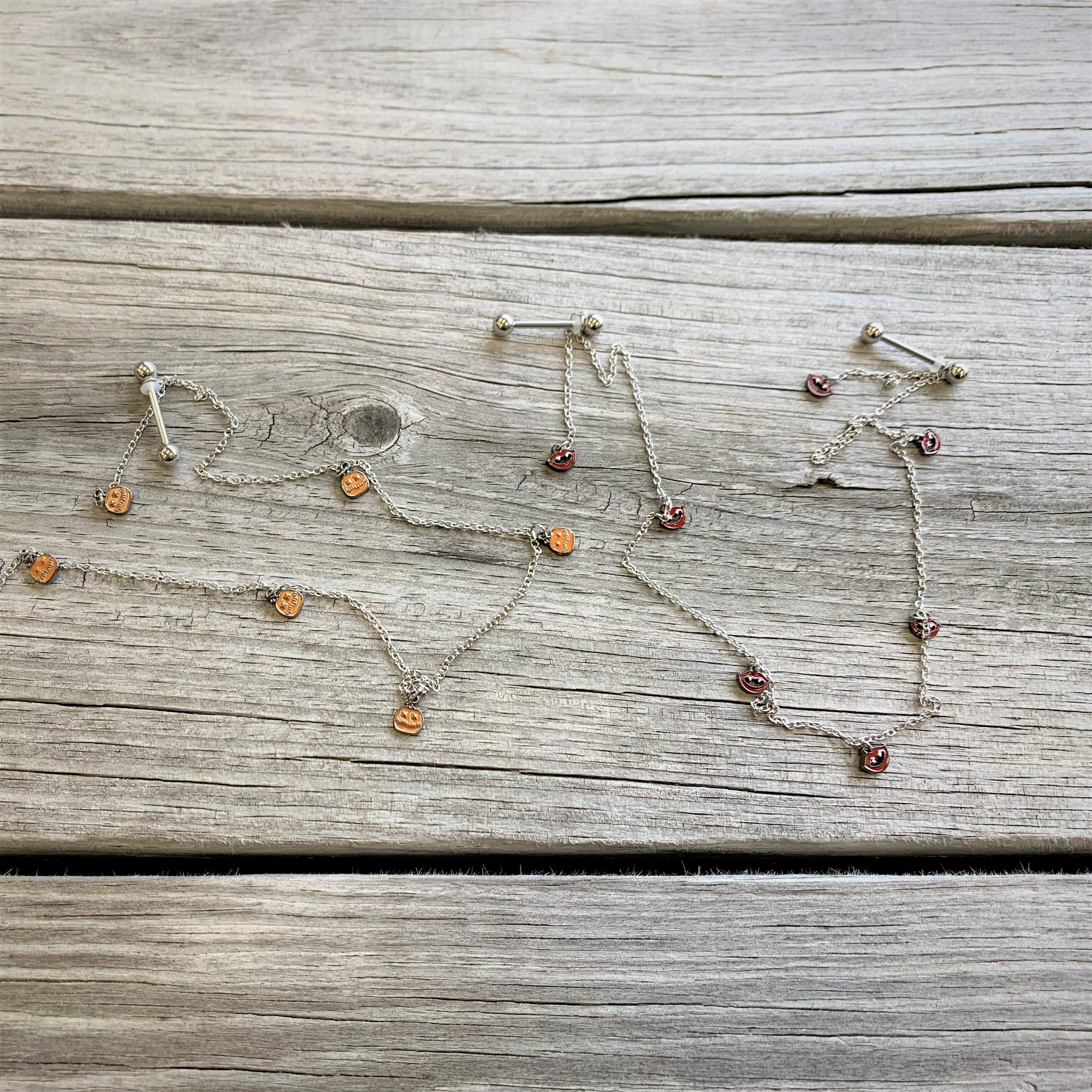 14G 5/8 Orange Pumpkin Patch Halloween Dangle Nipple Chain