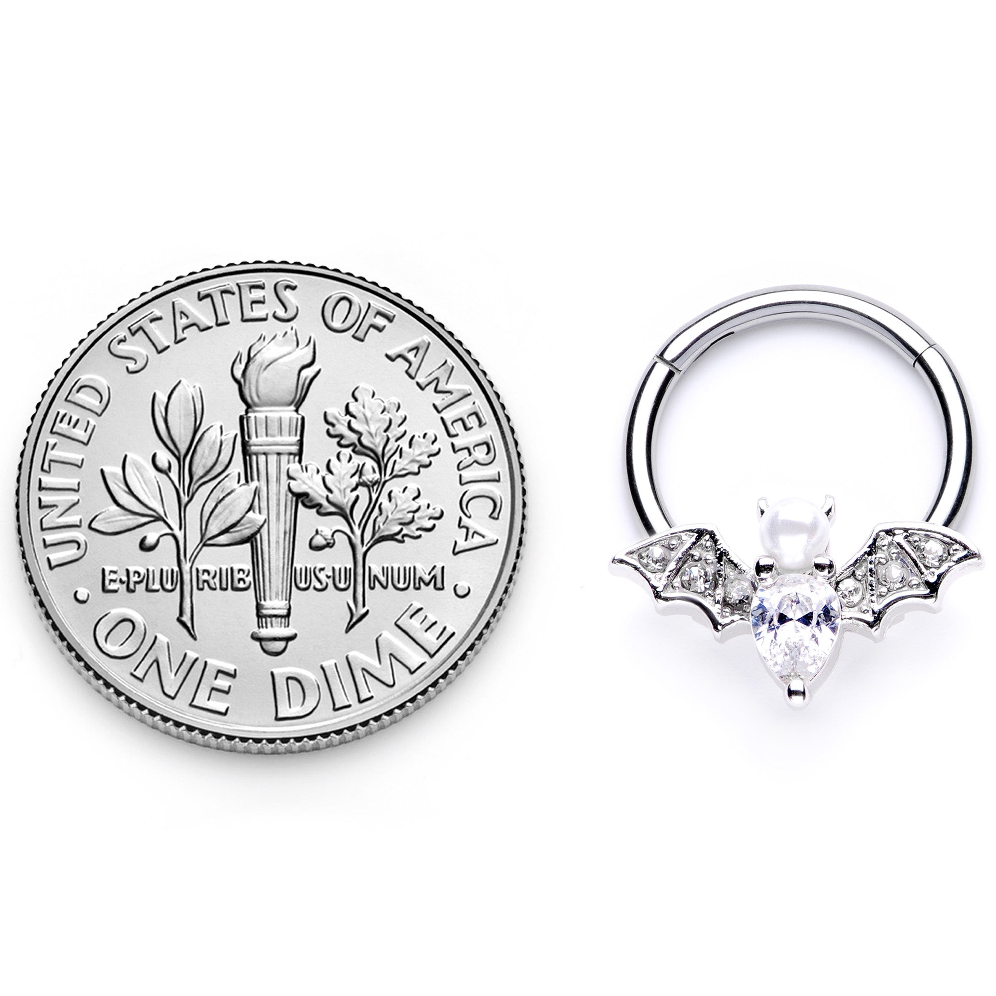 16G 3/8 Clear Gem Vampire Bat Halloween Hinged Segment Ring