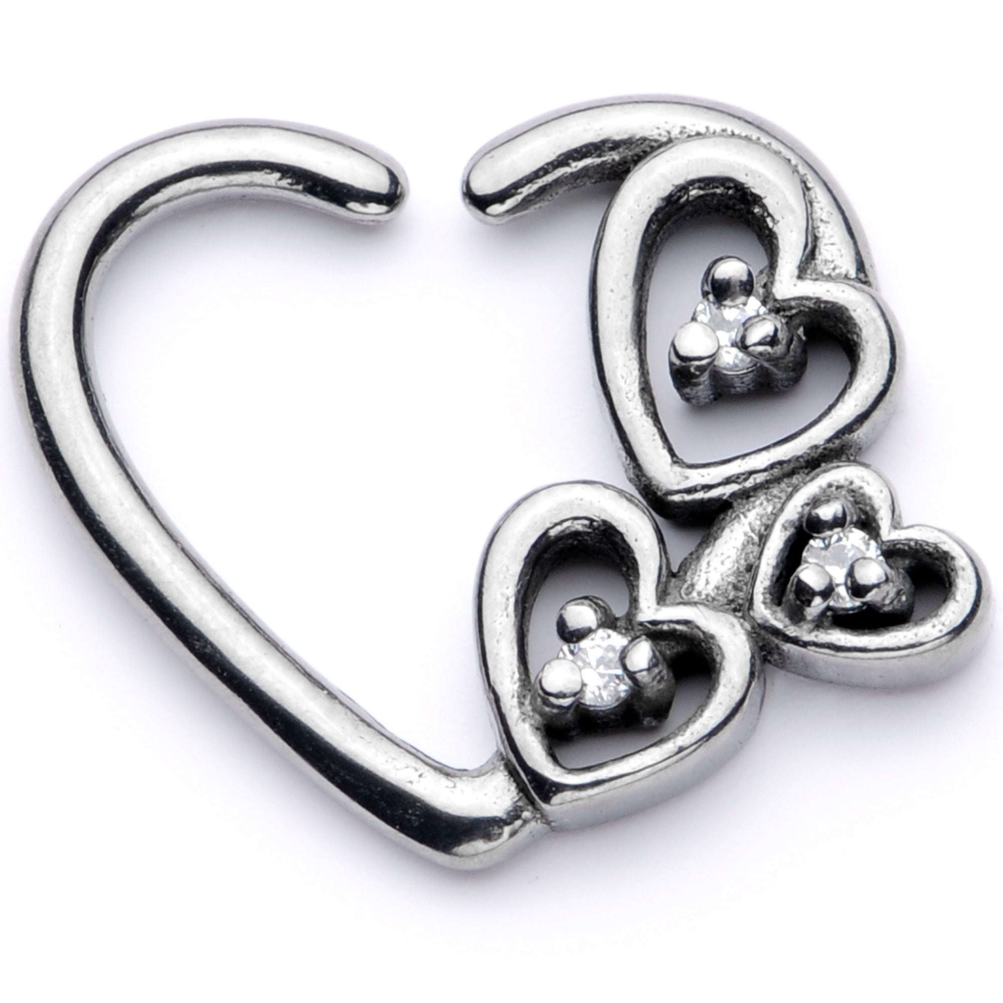 16G 3/8 Clear CZ Gem Valentines Day Left Heart Closure Ring