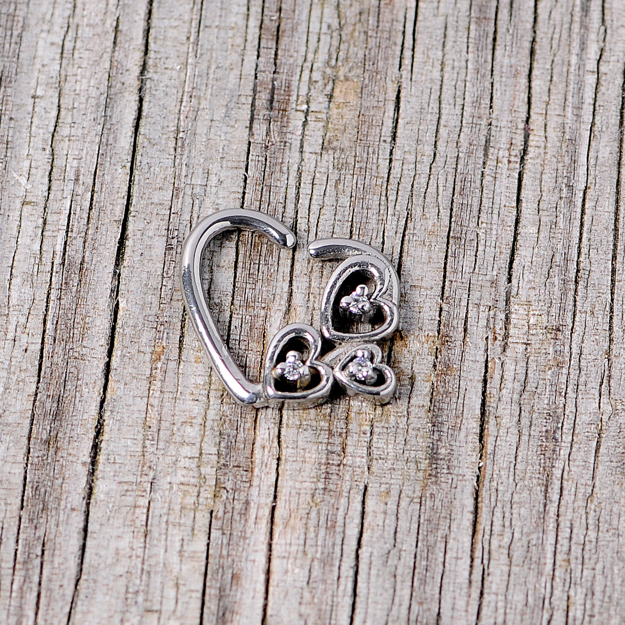 16G 3/8 Clear CZ Gem Valentines Day Left Heart Closure Ring